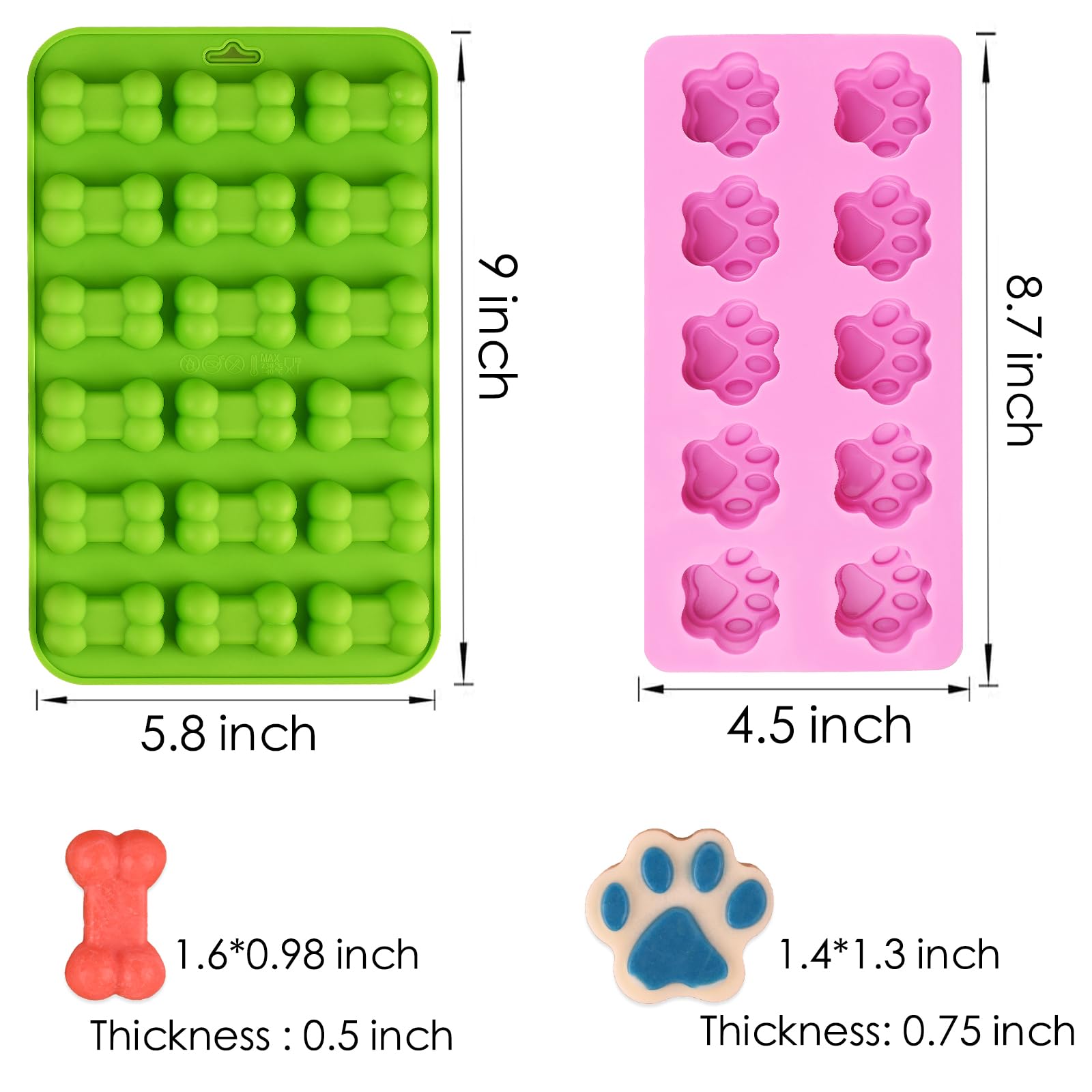 Wmkgg Puppy Dog Paw And Bone Silicone Molds, Set Of 5 Food Grade Baking Molds For Chocolate, Candy, Jelly, Ice Cube, Dog Treats,