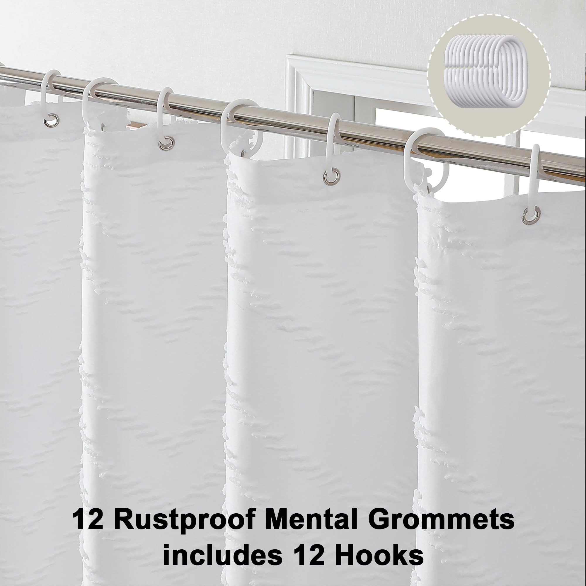 Chyhomenyc Chevron White Fabric Shower Curtain Set 72X84 Inches, Extra Long Farmhouse Boho Shower Curtain Modern Chic Textured T