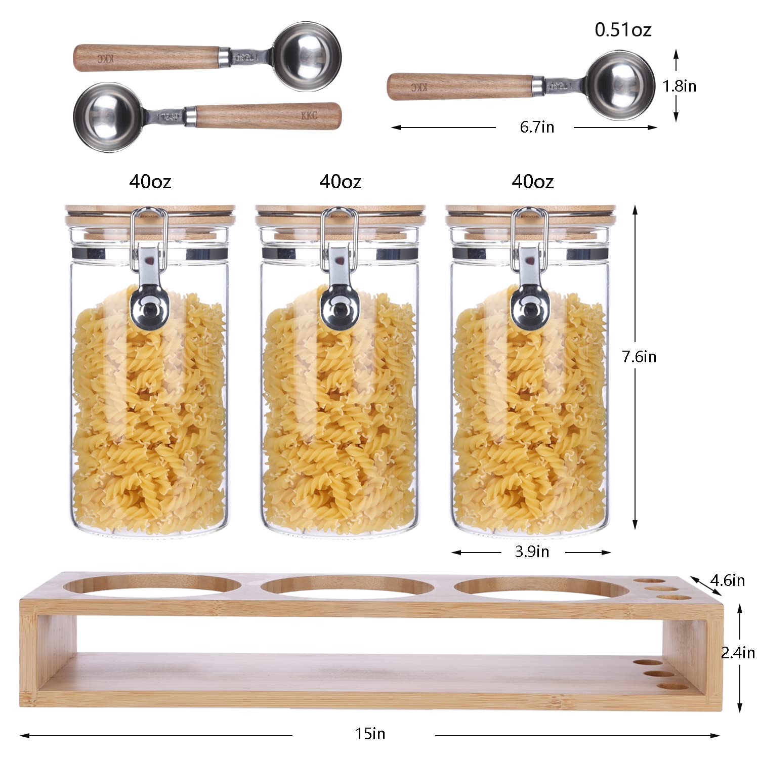 Kkc Home Accents Airtight Glass Coffee Bean Storage Jars With Scoops For Coffee Bar,Sealed Glass Canisters With Hinghed Lids For