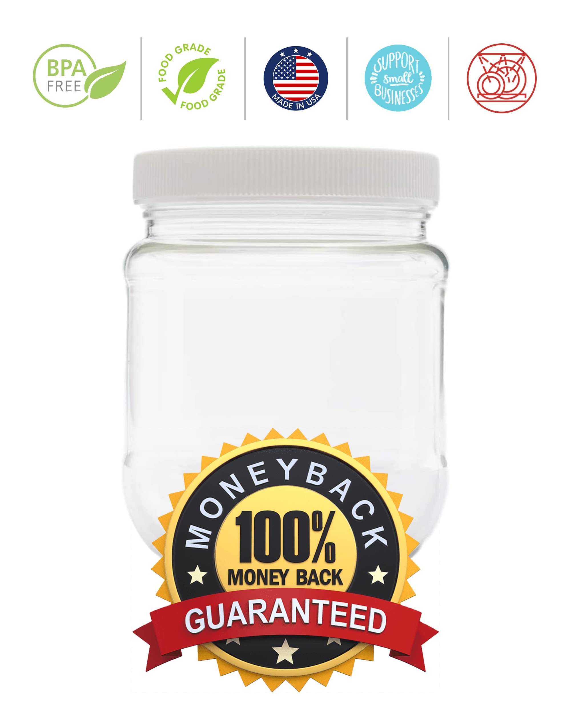 Clearview 1.5 Cup Plastic Jar - 6 Pack | Containers And Organization (12 Ounce Jars)