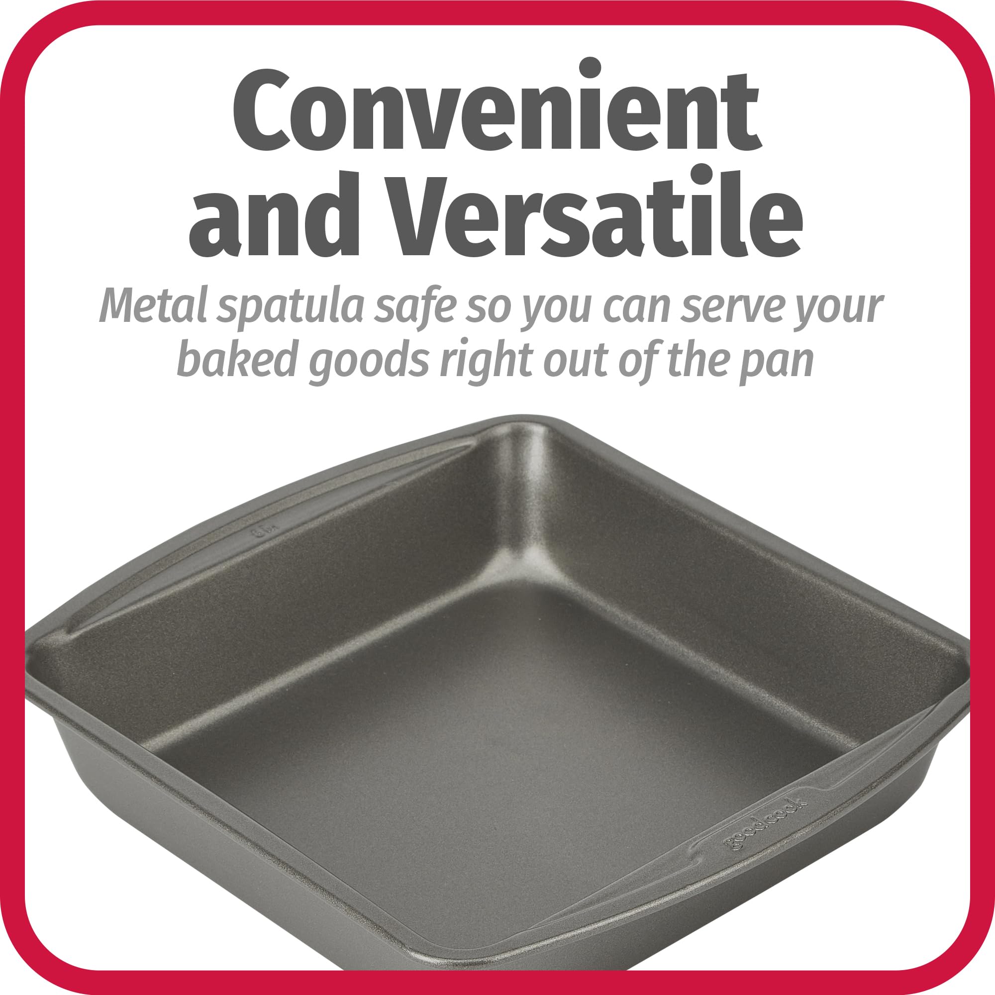 GoodCook Nonstick Steel Square Pan, 8" Gray, Model 04017, Durable Metal Cookware