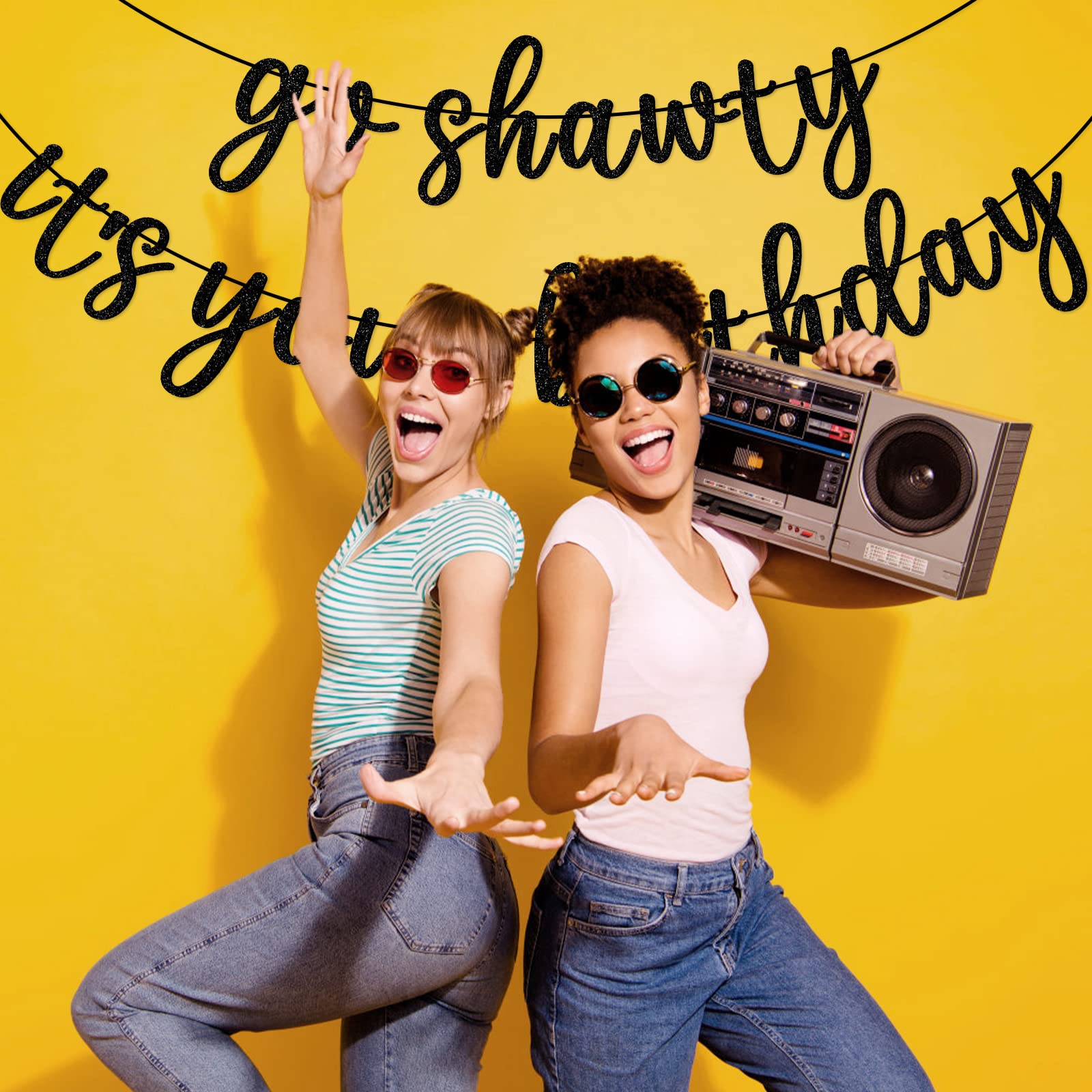 Go Shawty It'S Your Birthday Banner, Hip Hop Birthday Party Decorations Supplies, Rap Theme Bday Bunting Sign, Pre-Strung, Photo