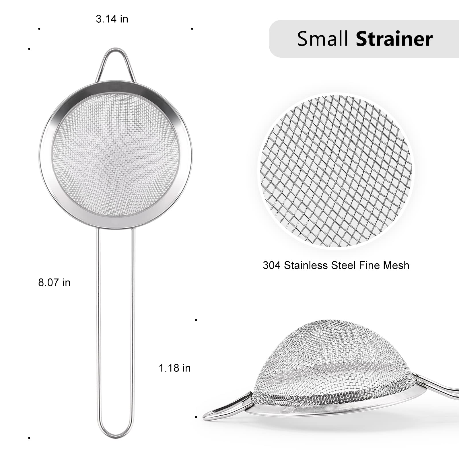 D Fine Mesh Strainer, Stainless Steel Sieve Sifter With Handle, Small Metal Strainer For Loose Tea, Juice, Drink, Herbs, Mini Si