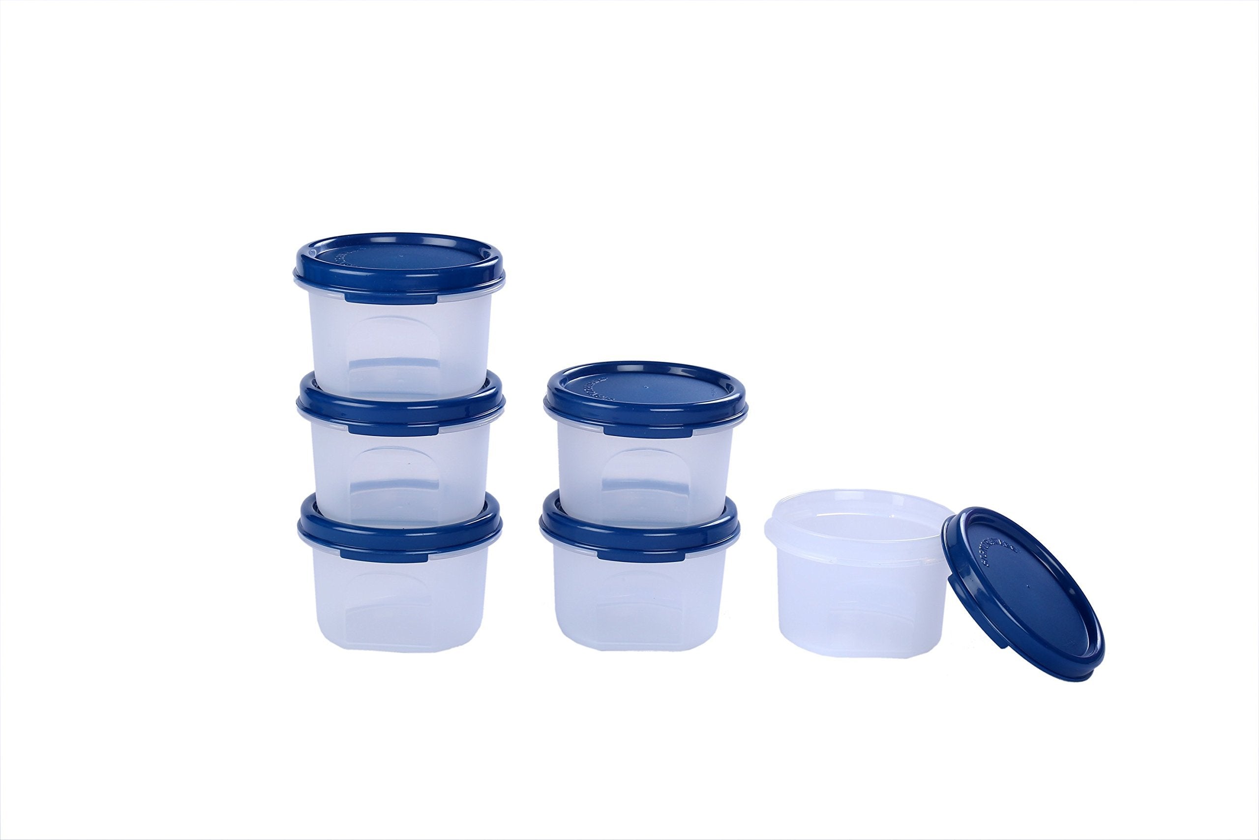 Signoraware Round Modular Plastic Container Set, 200Ml, Set Of 6, Mod Blue