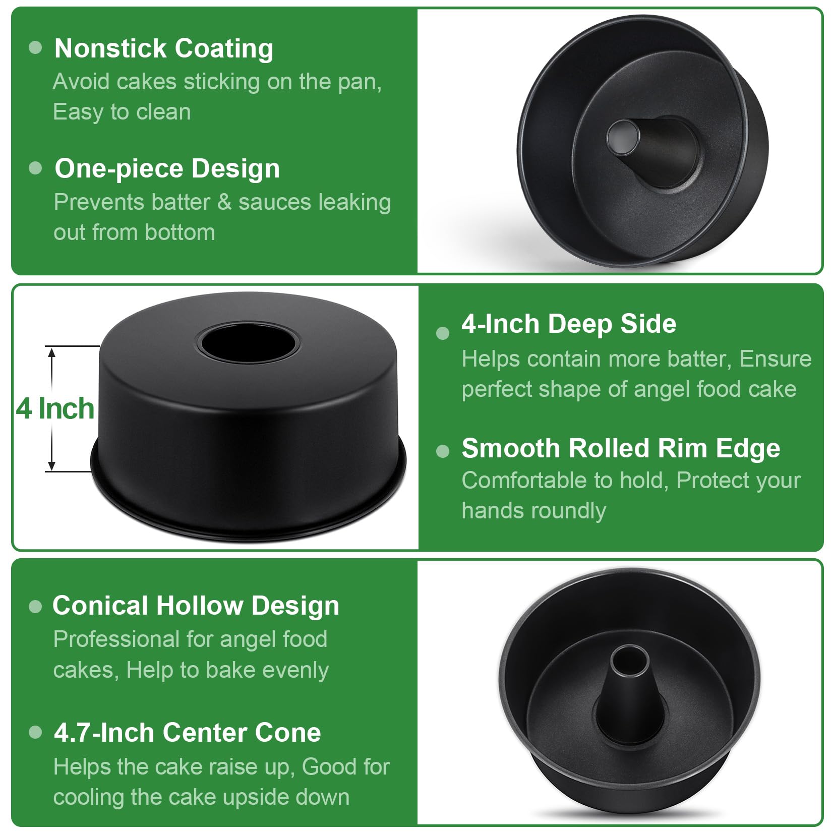 P&P Chef Nonstick Angel Food Cake Pan, 10 Inch Cake Pan Round Baking Tin, Tube Pan For Baking Pound Cake, Conical Hollow & One-P
