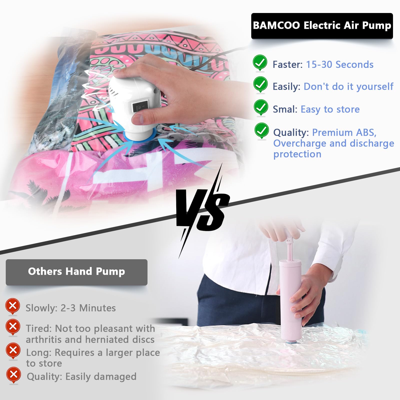 Bamcoo Electric Pump For Vacuum Storage Bags Travel Vacuum Pump For Various Vacuum Seal Bags Portable Vacpack Air Pump For Compr