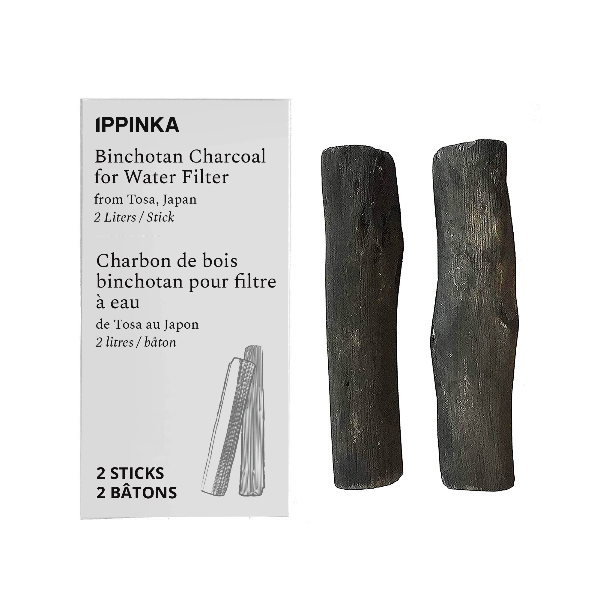 Binchotan Charcoal From Tosa, Japan - Water Purifying Sticks For Great-Tasting Water, 2 Sticks - Each Stick Filters Up To 2 Lite