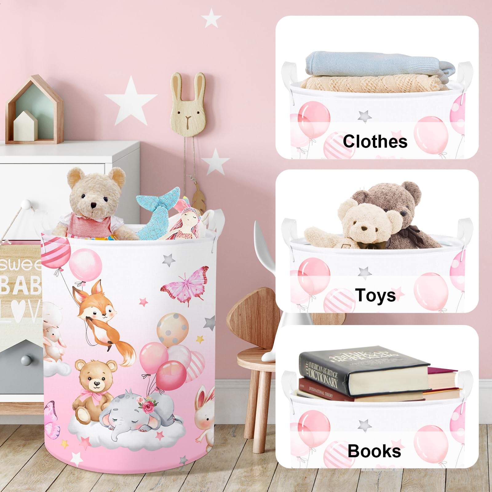 Clastyle 45L Hot Air Balloon Animal Laundry Basket Blooming Flowers Balloon Baby Nursery Basket Elephant Fox Bunny Basket Toy Cl