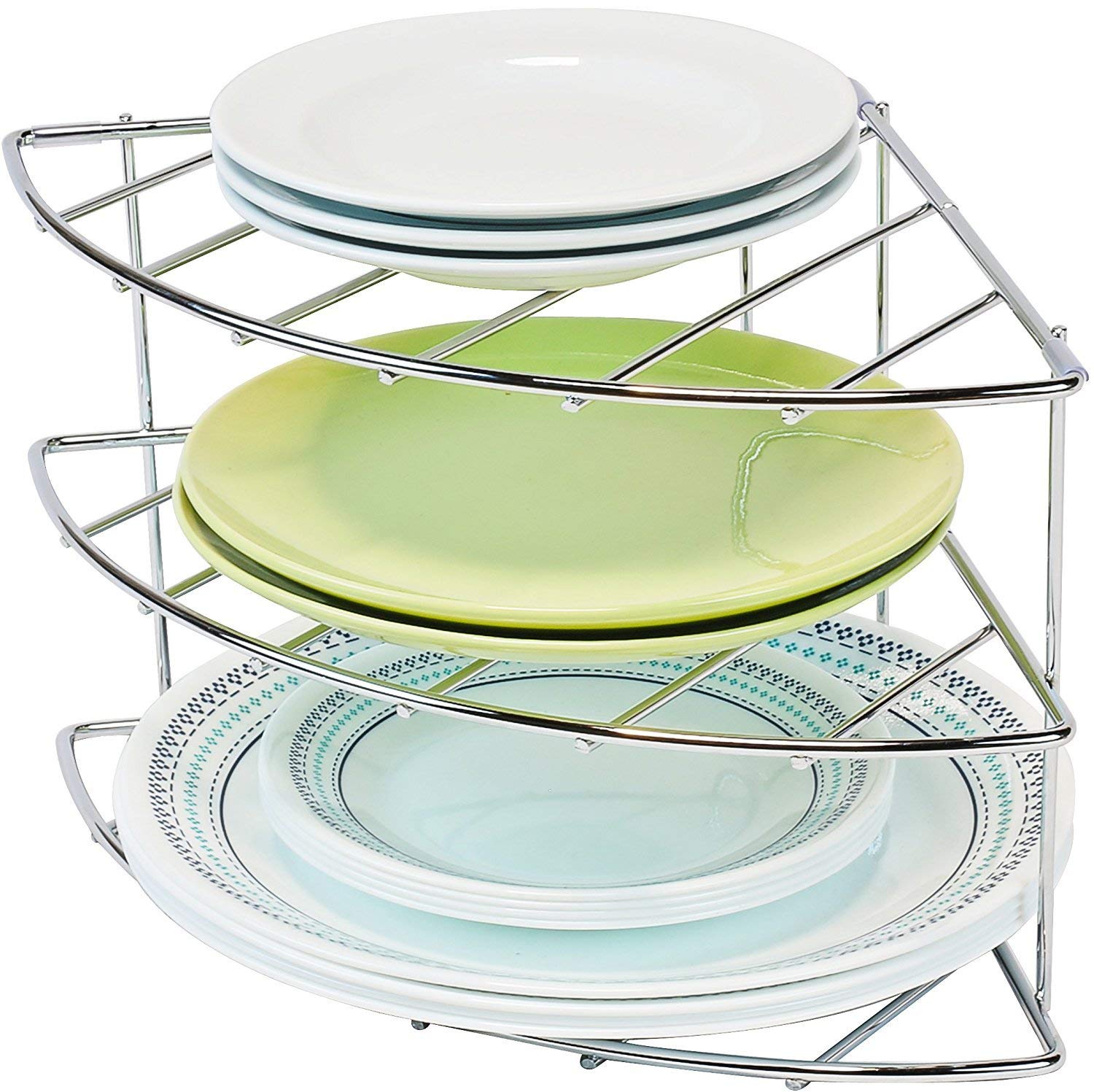 Indian Decor. 313190 Metal Round Chrome Plated Curved Plate Rack, 11X11X9.5 Inch, Silver