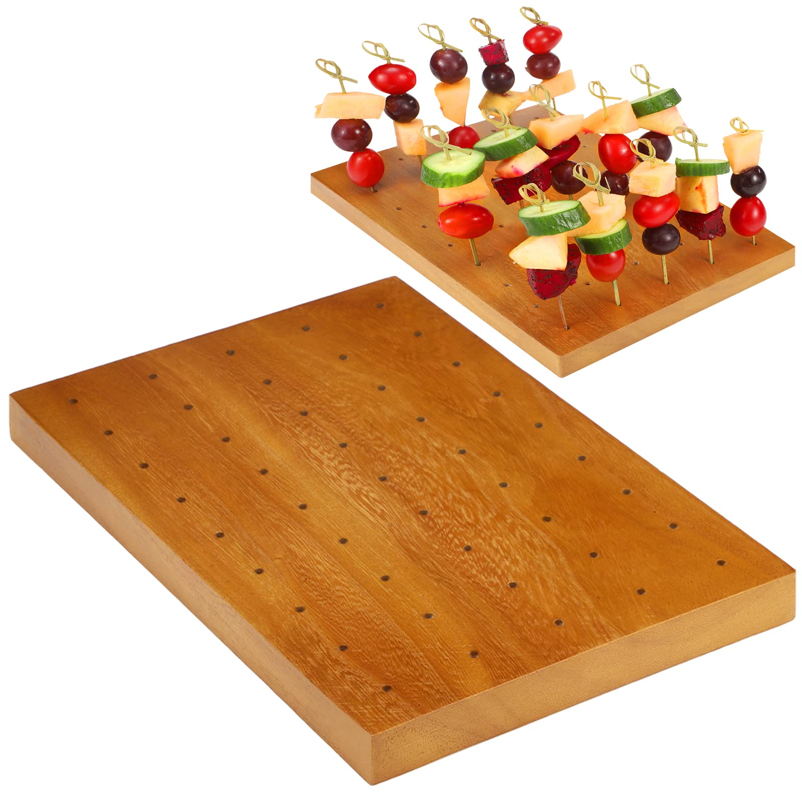 Blulu Wooden Food Skewer Holder Pick Stand Food Display Skewer Holder Catering Appetizer Fruit Skewer Stand Food Display Rectang