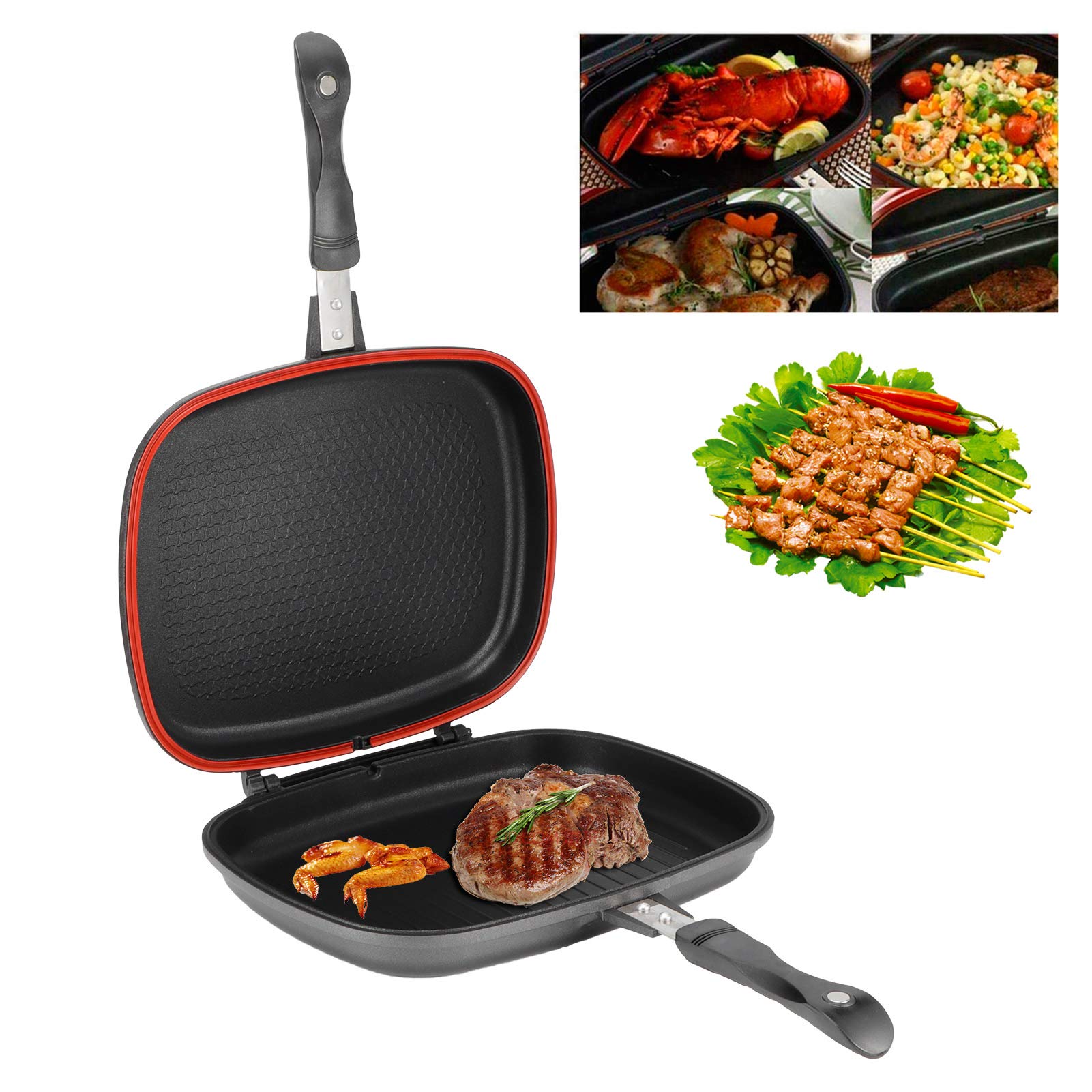 Rbsd Double-Sided Frying Pan, 32Cm/12.6In Bbq Grill Pan, Double Side Pressure Cooking Grill Pan, Portable Grill Pot For Home Coo