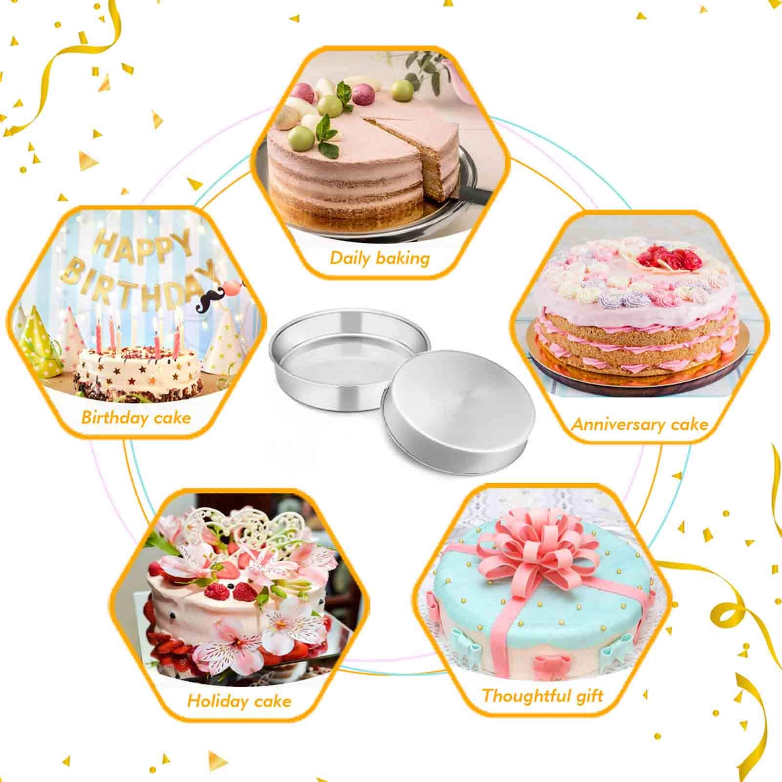 Teamfar 8 Inch Cake Pan, 4 Pieces Stainless Steel Round Tier Baking Cake Pans Set For Baking Steaming, Fit In Oven Pressure Cook