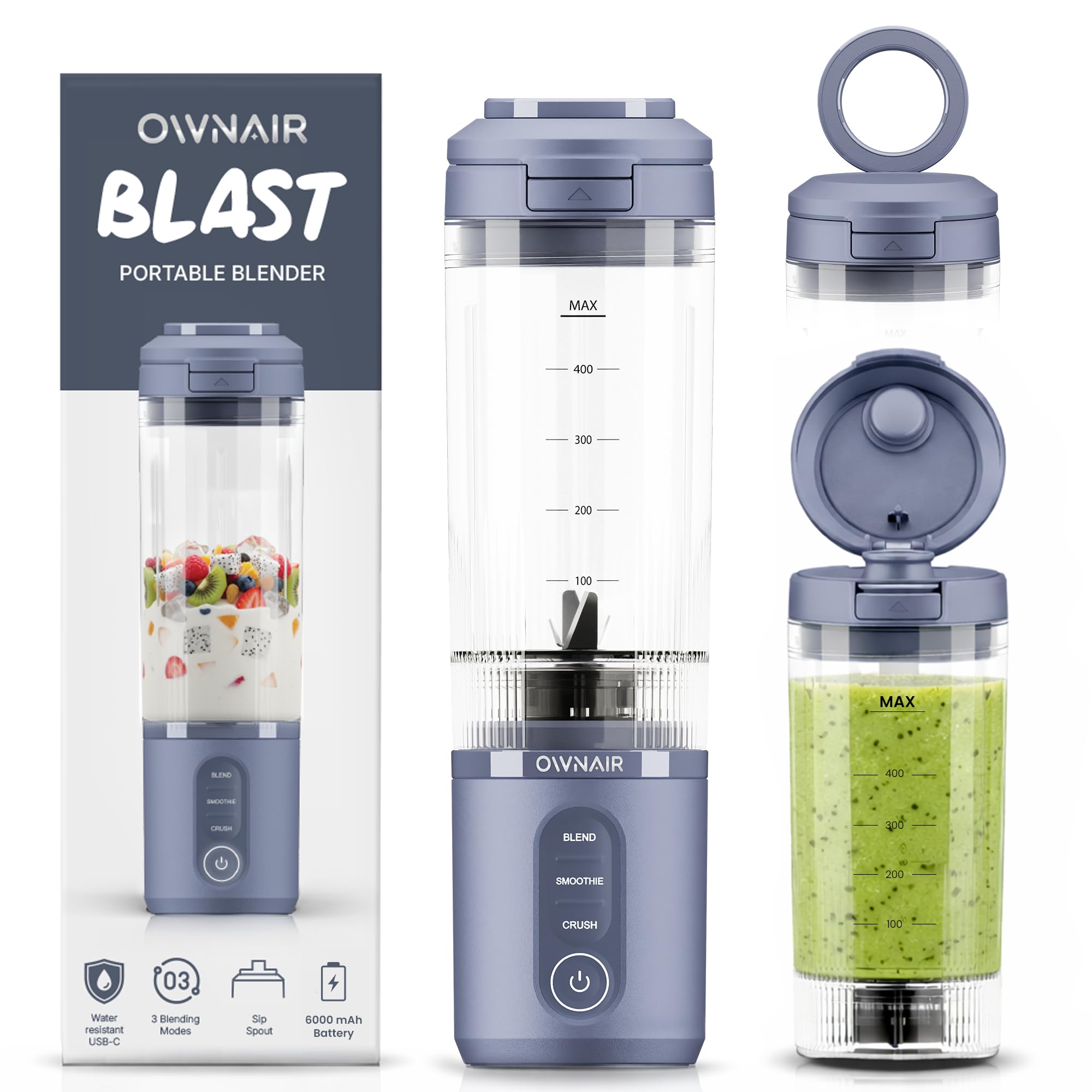 Ownair Portable Blender For Smoothie And Juices | 180W UsbRechargeable | Portable Blender With 470Ml Free Sipper Jar | 6000Mah 