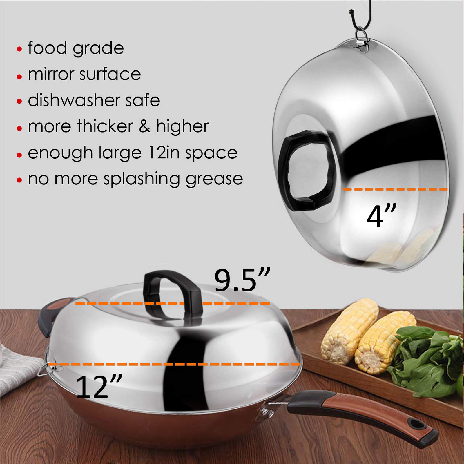 12 Inch Cheese Melting Dome, Hasteel Heavy Duty Round Basting Steam Cover, Stainless Steel Griddle Grill Accessories For Flat To