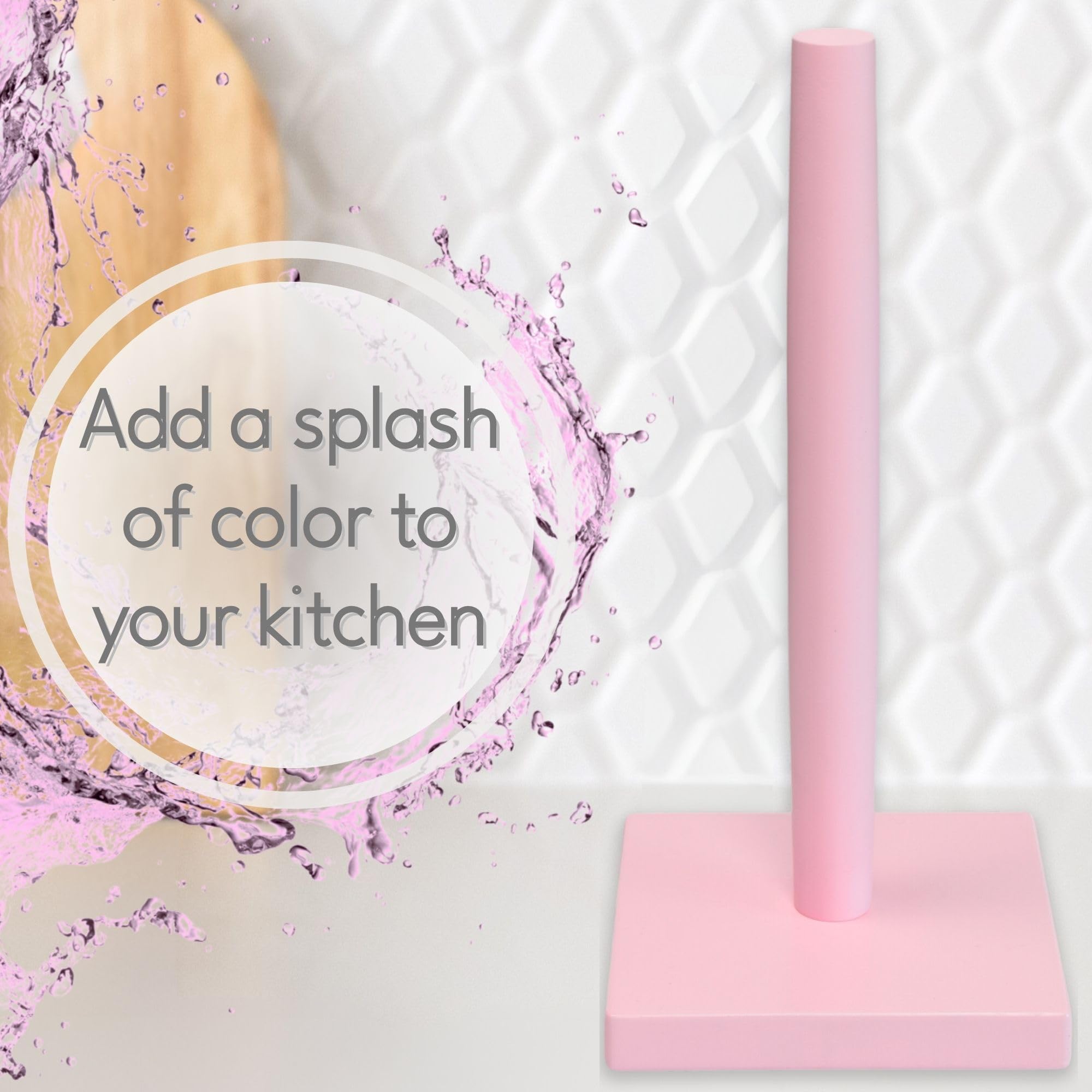 House Perfect Pink Paper Towel Holder - Wood Paper Towel Holder Stand - Great For Kitchen Counters & Bathrooms - Suits Paper Tow