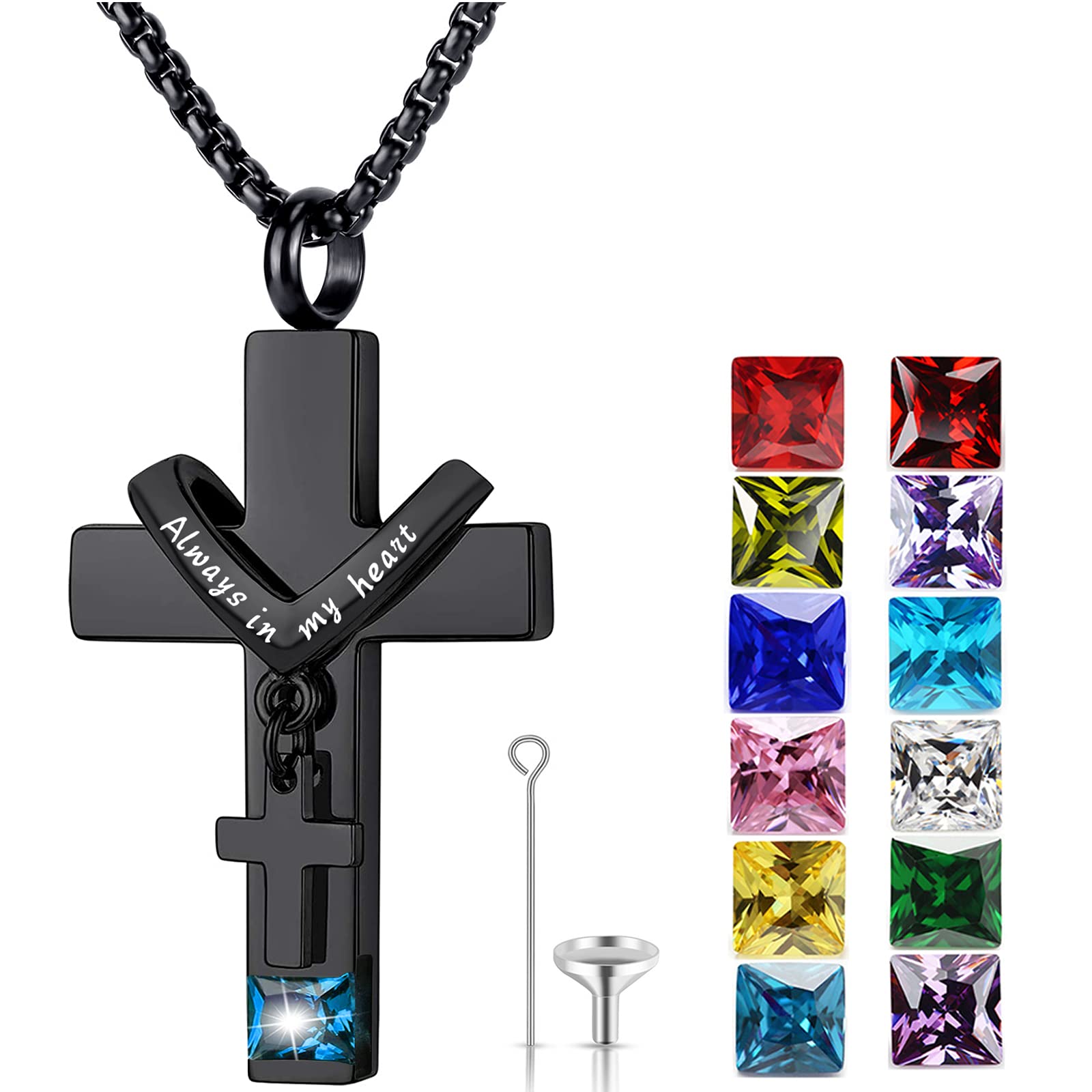 YOUFENG December Birthstones Urn Necklaces for Ashes Cross Cremation Pendant Urns for Human Ashes Memorial Keepsake Locket Jewel