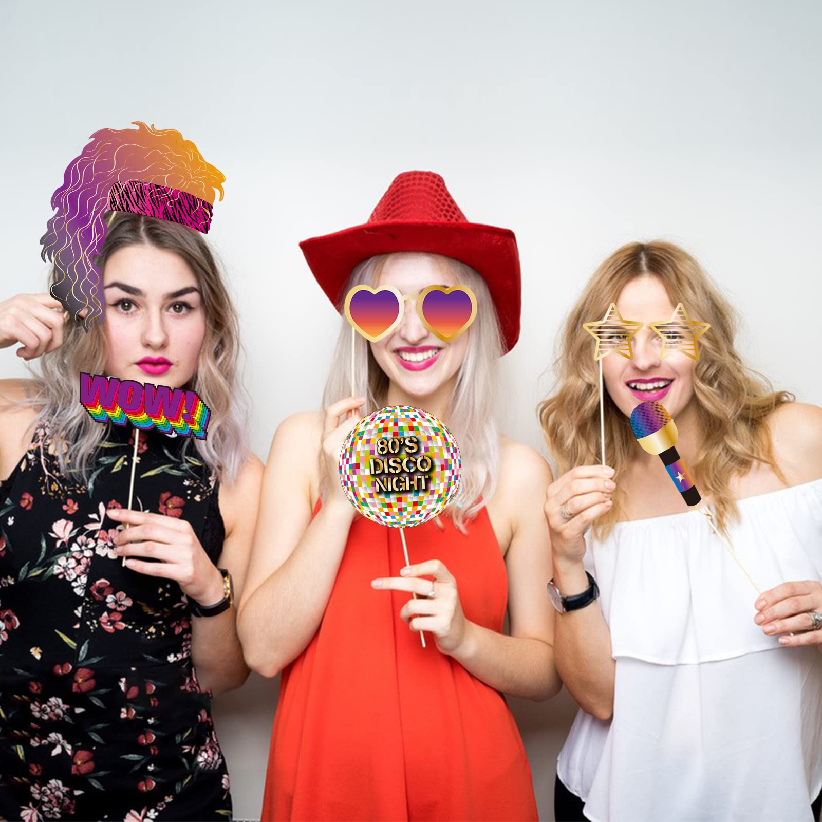 Brt Bearingshui 80S Photo Booth Props, Retro 80'S Photo Prop Set, Throwback 80'S Photo Booth Prop Set 1980'S Theme Party Decorat