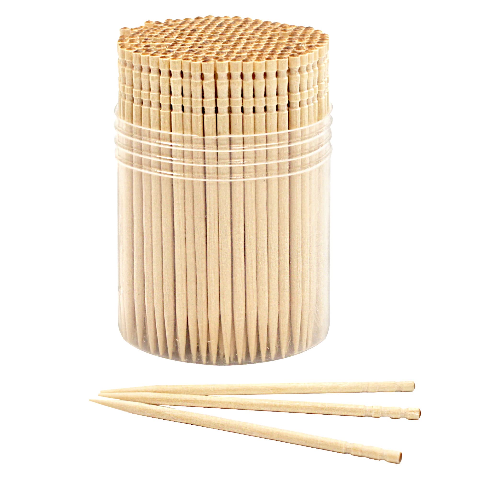 Bamboomn Premium Wooden Round Toothpicks With Storage Holder For Food Or Cleaning Your Teeth, 3 Packs Of 300 Pieces, Party Suppl