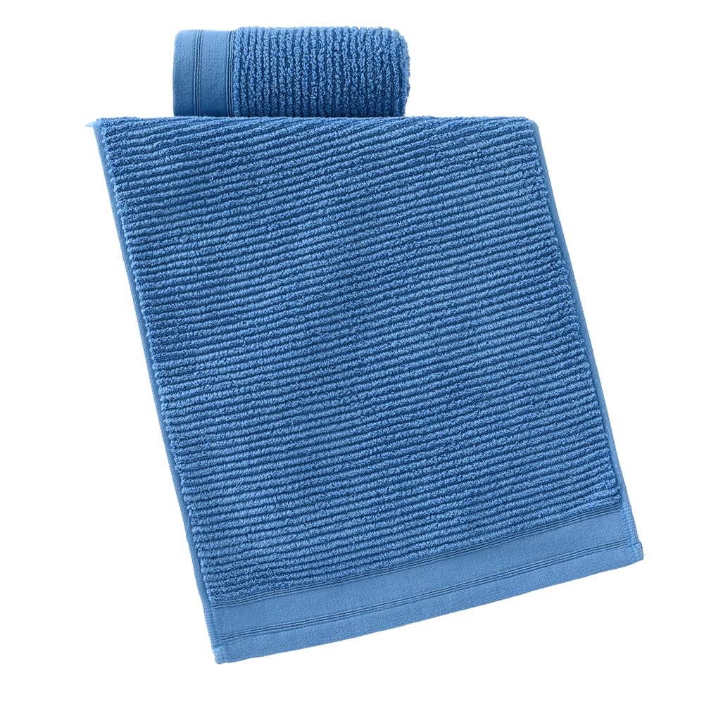 Yiluomo 100% Cotton Blue Hand Towel Set Of 2 Ribbed Striped Pattern Soft Absorbent Decorative Towel For Bathroom 13 X 29 Inch