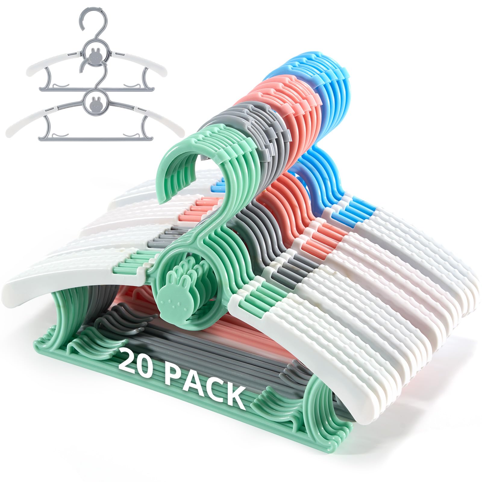 Piglog Adjustable Baby Hangers 20Pack(Mix Colors) Plastic Baby Hangers For Closet, Closet For Baby Child Clothes, Suitable For I