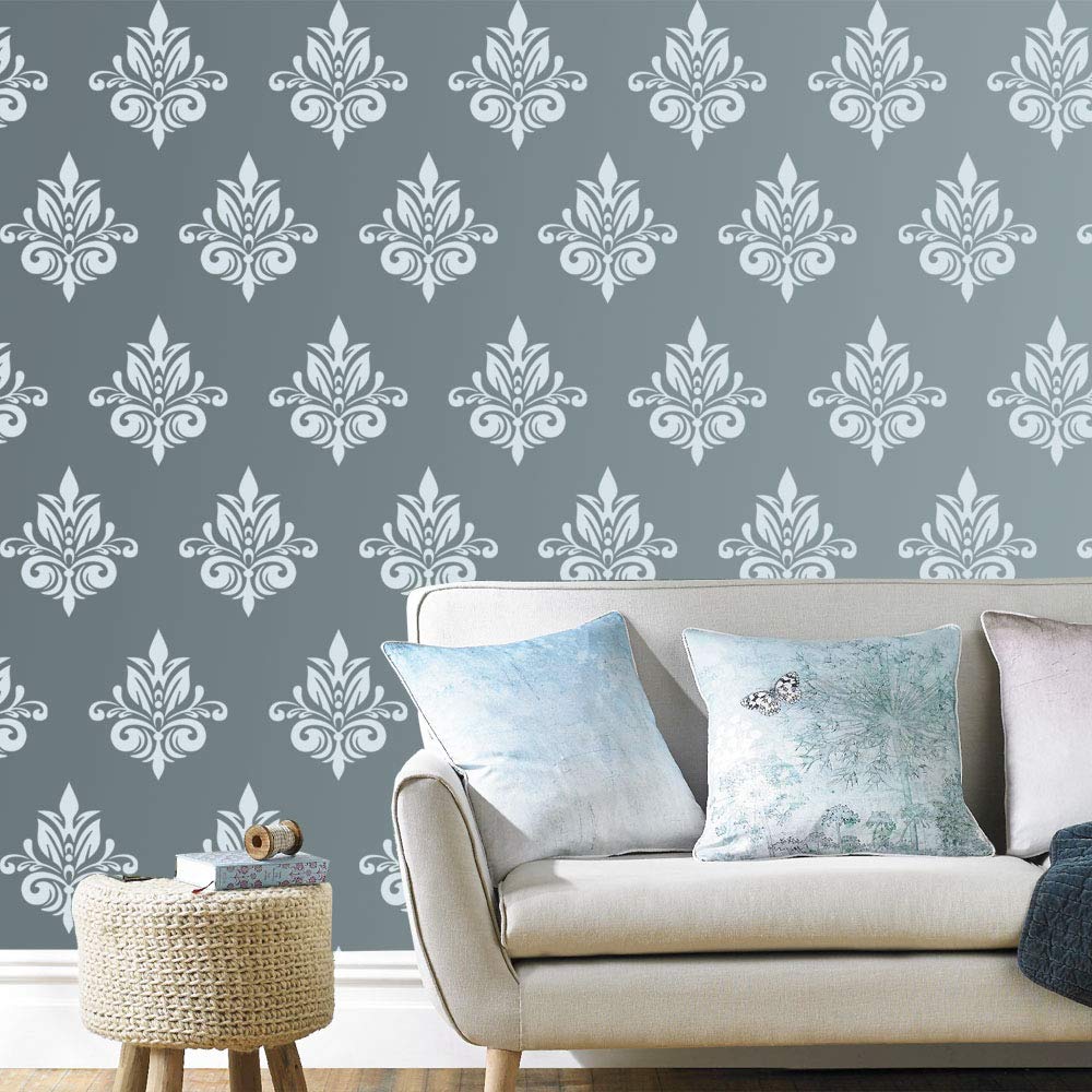 Arhat Stencils Glossy Pvc AsrE673 Beautiful Damask Motiff Wall DCor Stencils (Size:14 X 16L Inches)  Resuable And EcoFrien