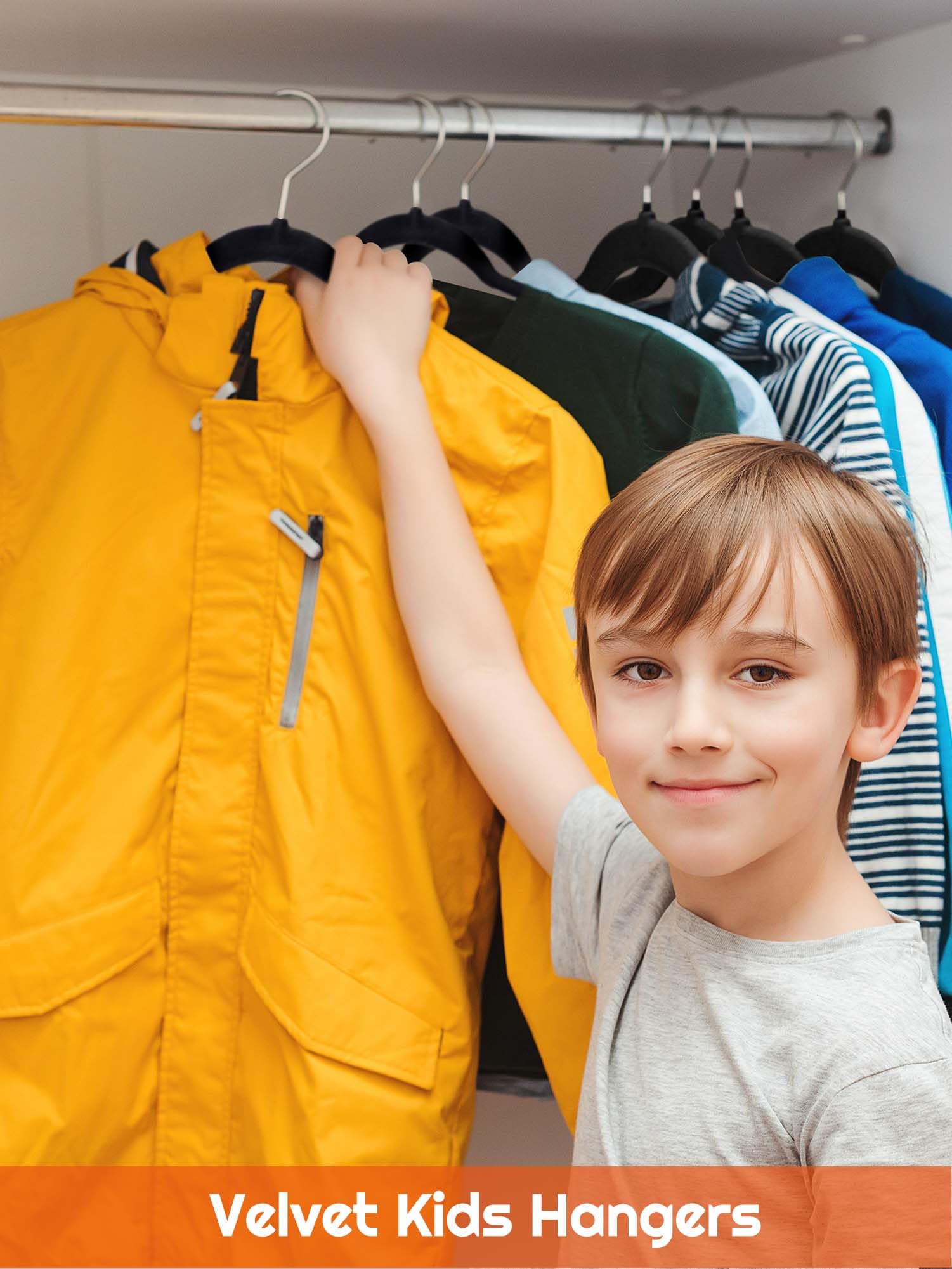House Day Kids Velvet Hangers 50 Pack, Durable Big Kids Hangers 14 Inch Hangers For Youth, Non Slip Kids Felt Hangers, Cute Chil