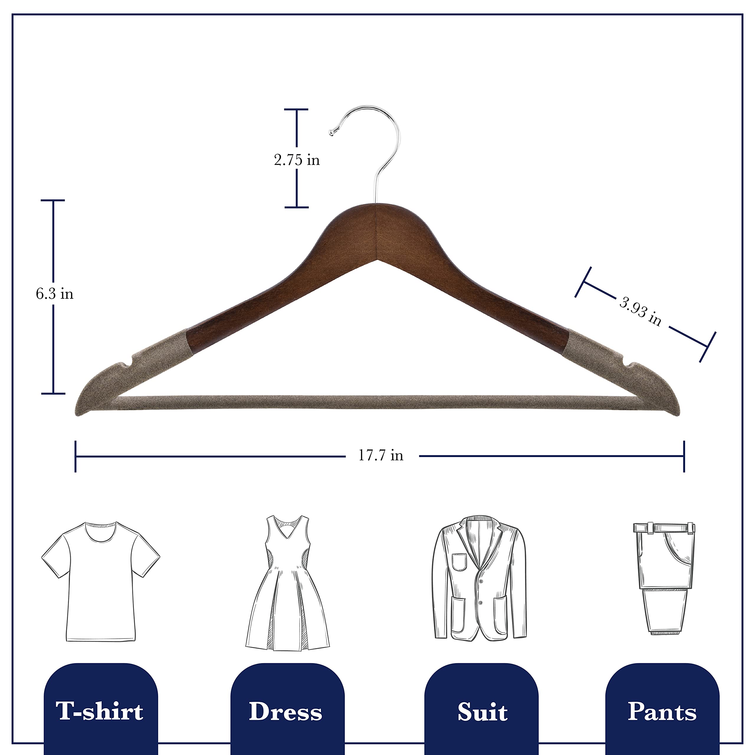 Samsarc Wooden Hanger - Suit Hangers For Men Non Slip - Luxury Natural Lotus Wood & Velvet Hangers For Hanging Pants, Suits, Dre
