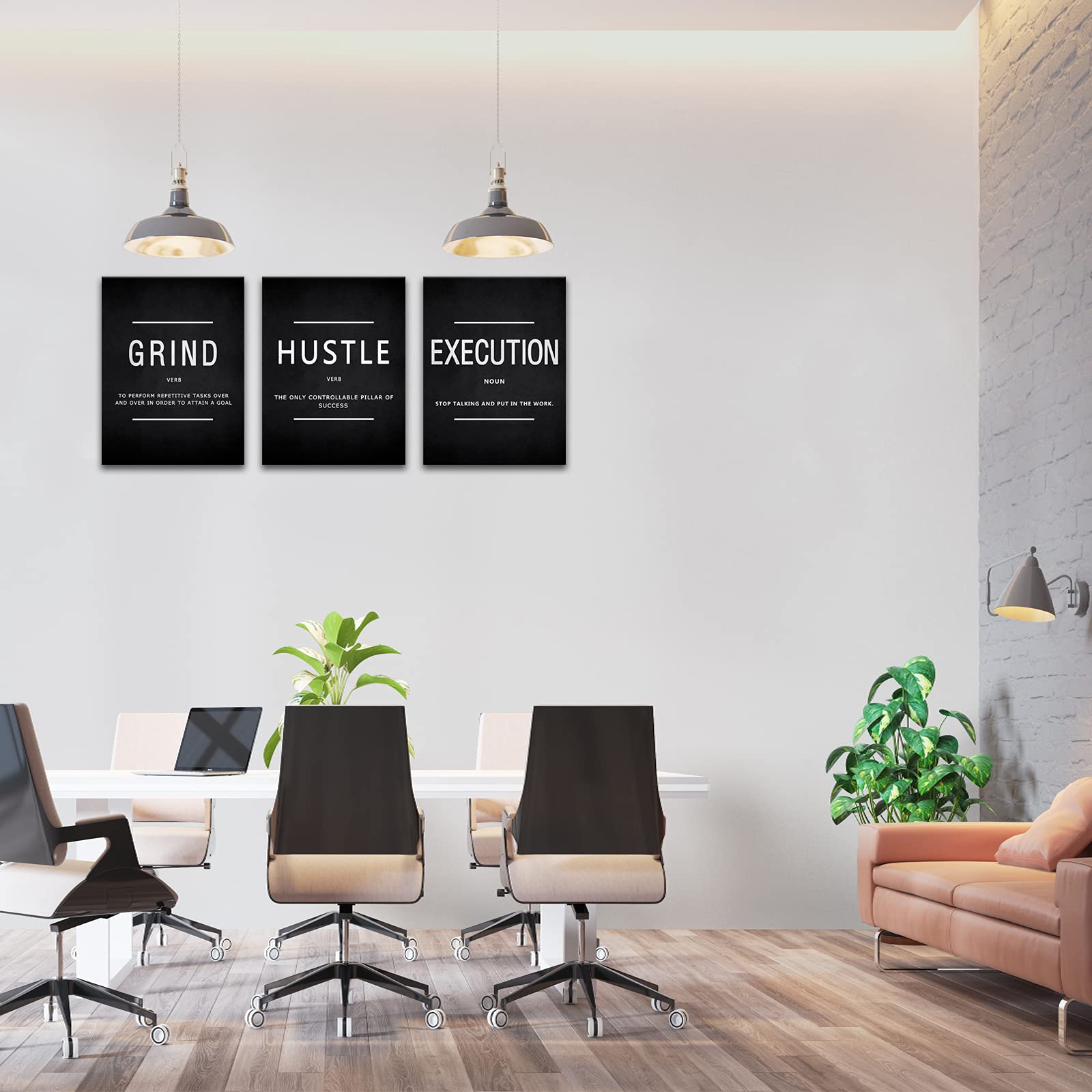 Kawahone Inspirational Canvas Painting Wall Art, Grind Hustle Execution Motivational Wall Art Success Framed Entrepreneur Poster