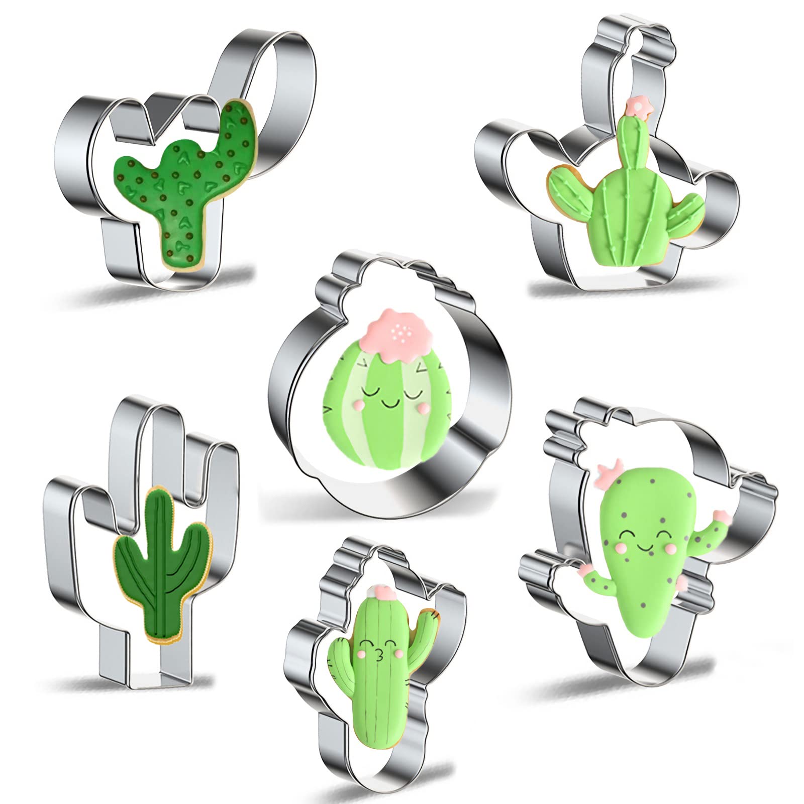 Cactus Cookie Cutter Set - Xzhloym 6 Piece Stainless Steel Metal Cactus/Cacti Cookie Cutters In Different Shapes Fondant Biscuit