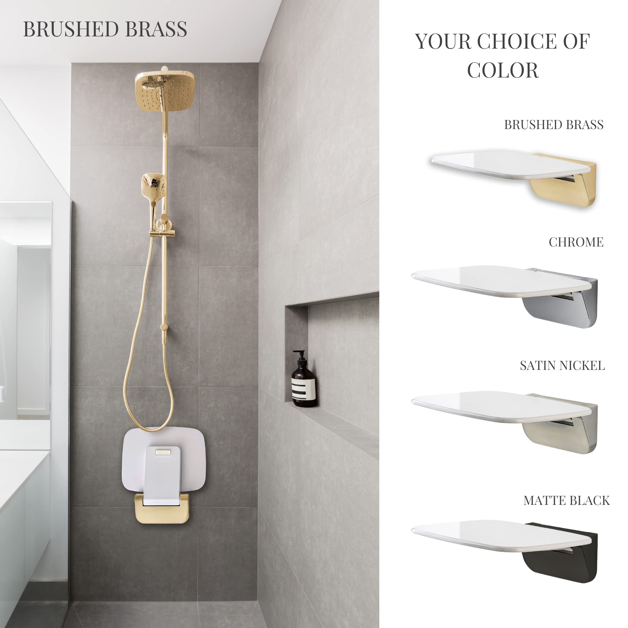 Autumn Lane Folding Shower Seat Wall Mounted- Up To 350Lbs, Secure Folding Shower Bench, Space Saving Mounted Shower Seat, Luxur