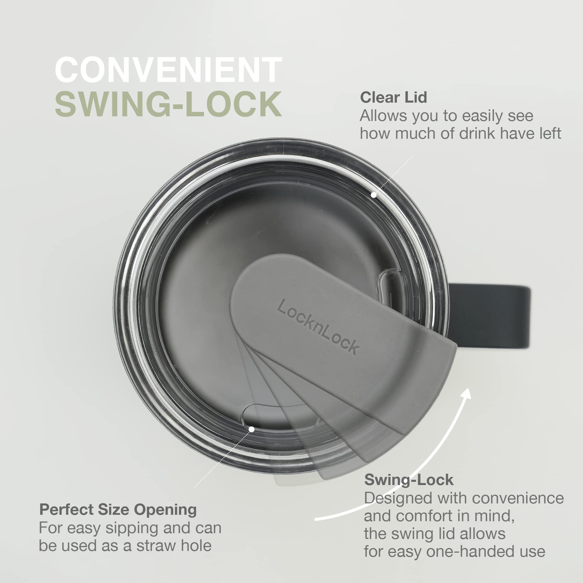Locknlock Metro Mug Premium 18/8 Stainless Steel Double Wall Insulated With Handle Perfect For Table With Lid, Dark Green, 20 Oz