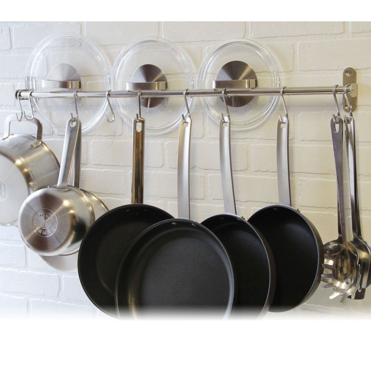 Qqoutlet Premium Chefmate Stainless Steel Gourmet Kitchen 31.5 Inch Wall Mount Rail And 10 S Hooks Set Utensil Pot Pan Lid Rack