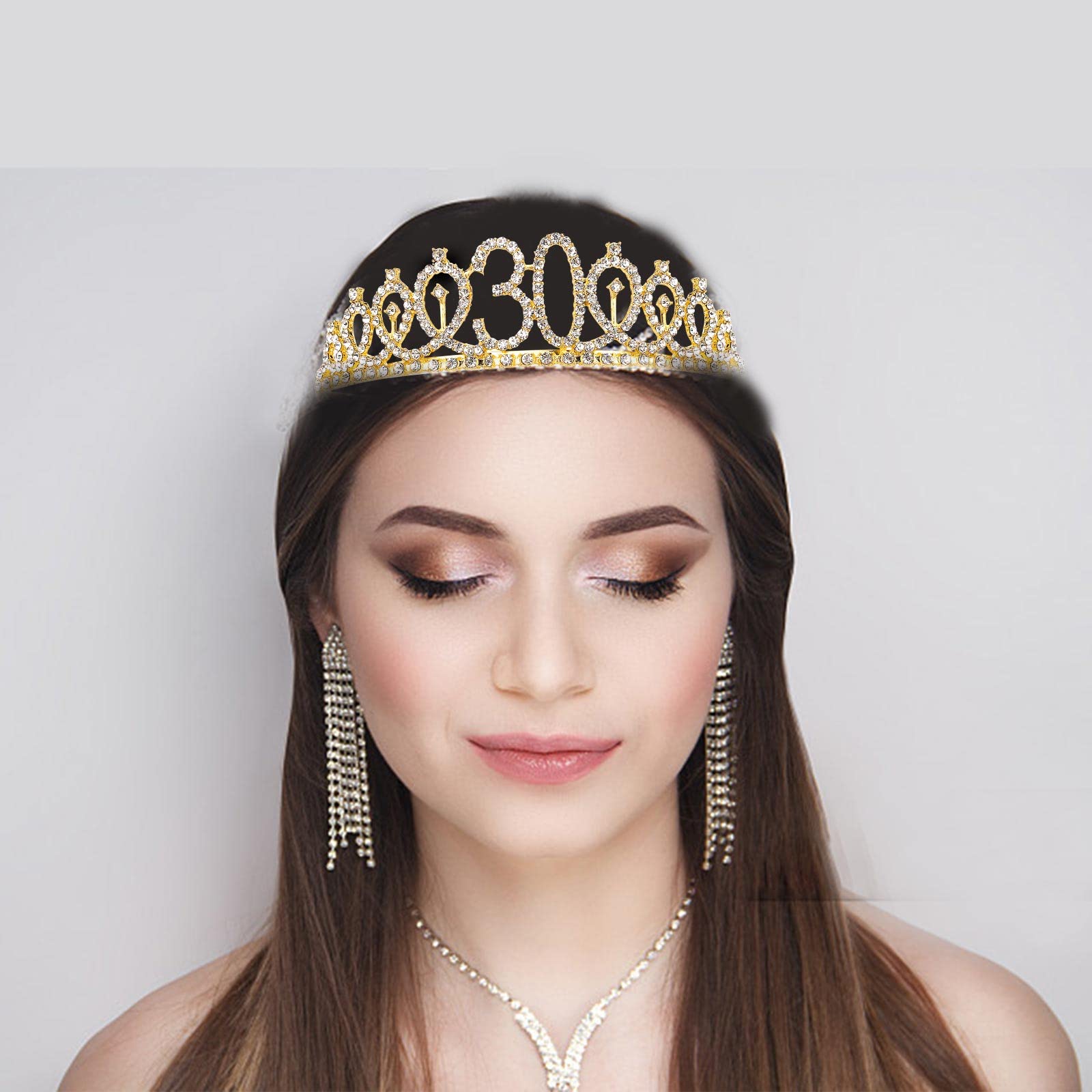 Casoty 30th Birthday Celebration Set - Gold Sash, Tiara & Decorations, 4.9"x1.6", Alloy Metal, Perfect for Her Milestone Celebration