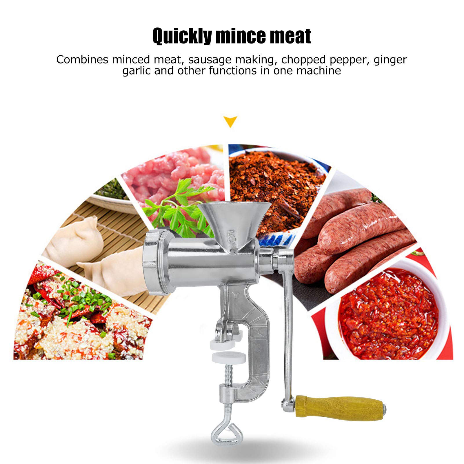 Meat Grinder, Manual Household Aluminum Alloy Mincer Machine Sausage Meat Grinder Pepper Spice Grinding Machine With Sausage Stu