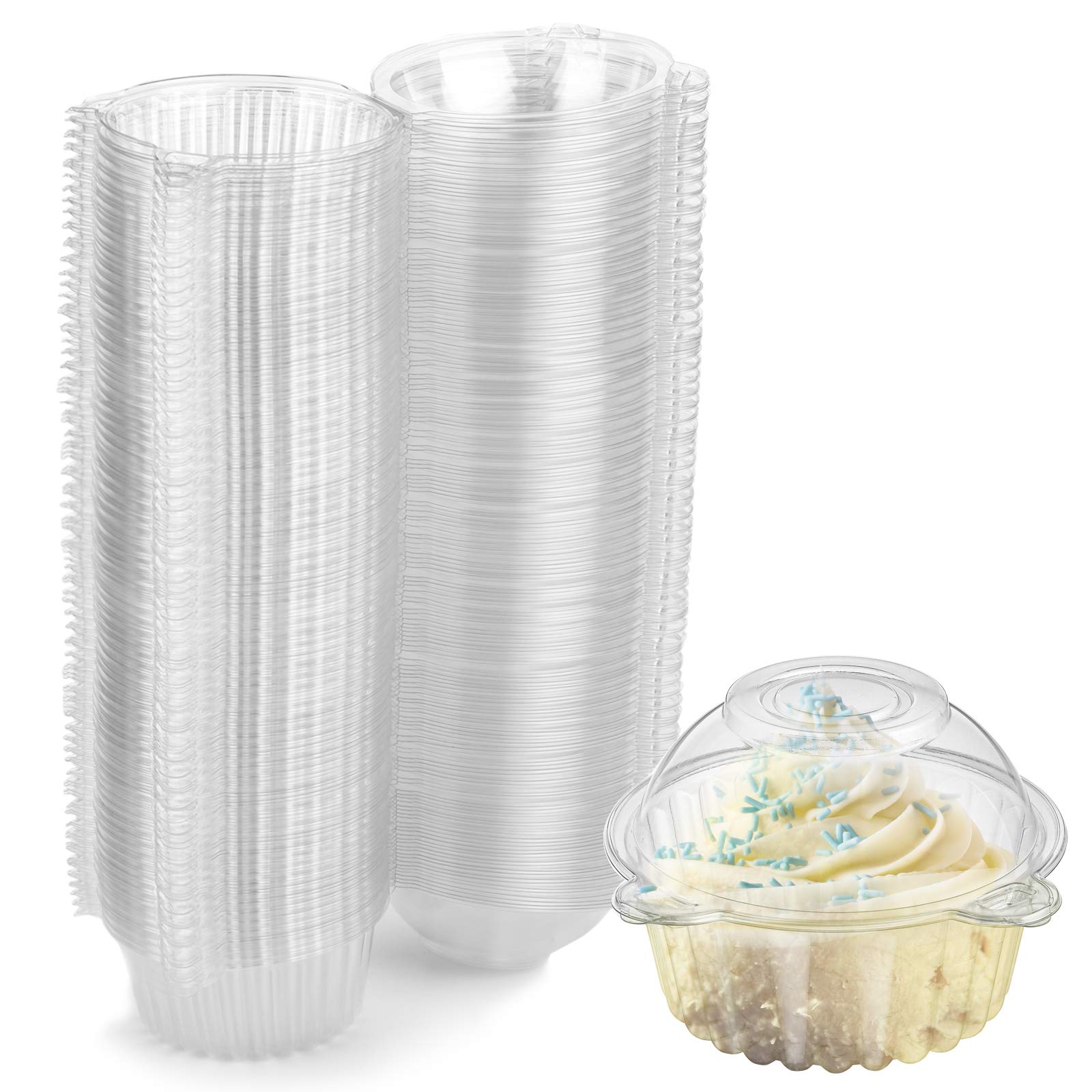 Bekith 150 Pack Individual Cupcake Holder, Thick Clear Plastic Dome Single Cupcake Carrier Muffin Container Holders Cases Boxes