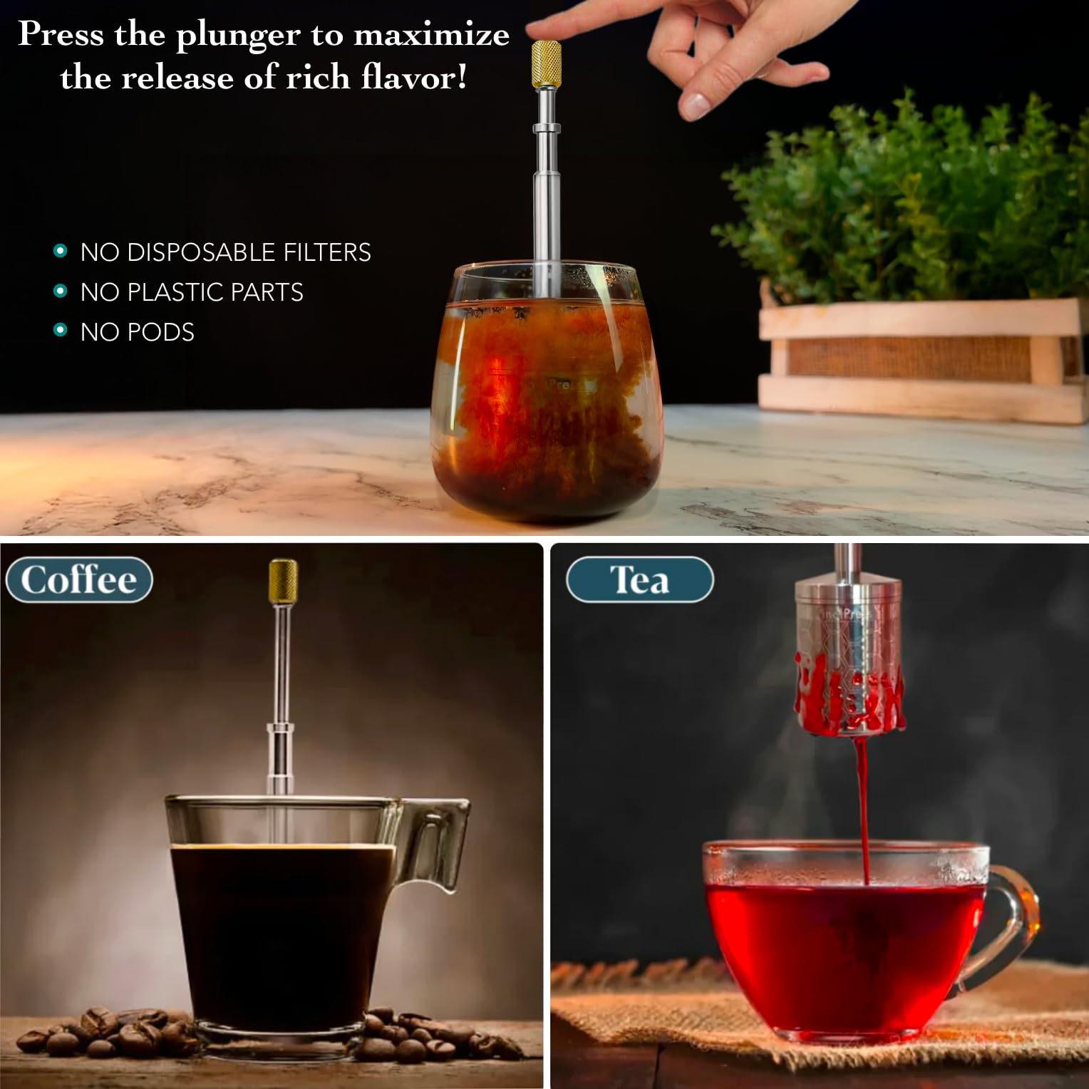 FinalPress Portable Stainless Steel Micro French Press - 3-in-1 Hot, Iced & Cold Brew Maker - Perfect for Home, Camping & Travel - Model 195893306367