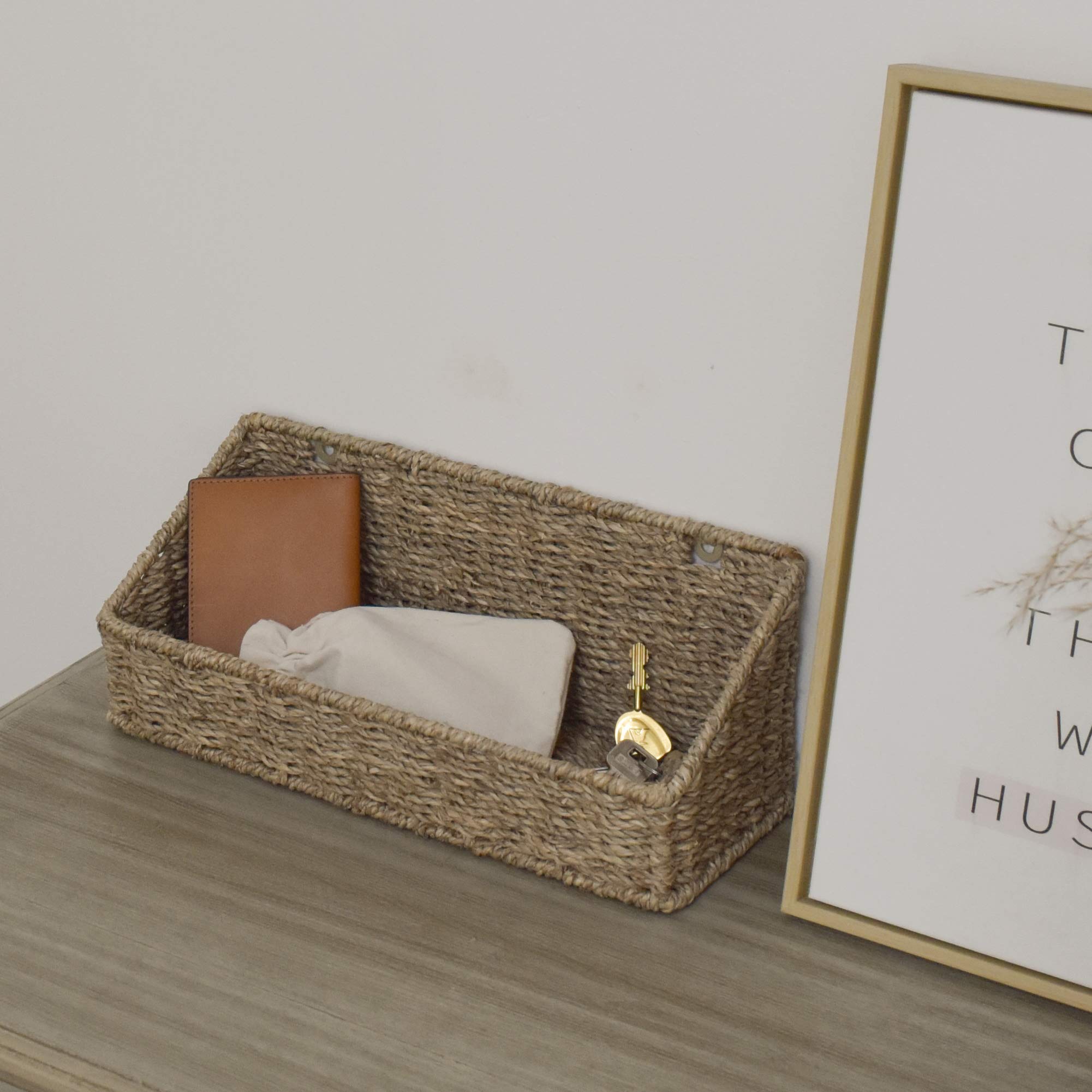 Storageworks Woven Wall Baskets For Storage, Seagrass Baskets For Shelf, Wall Storage For Kitchen And Bathroom, Hanging Baskets