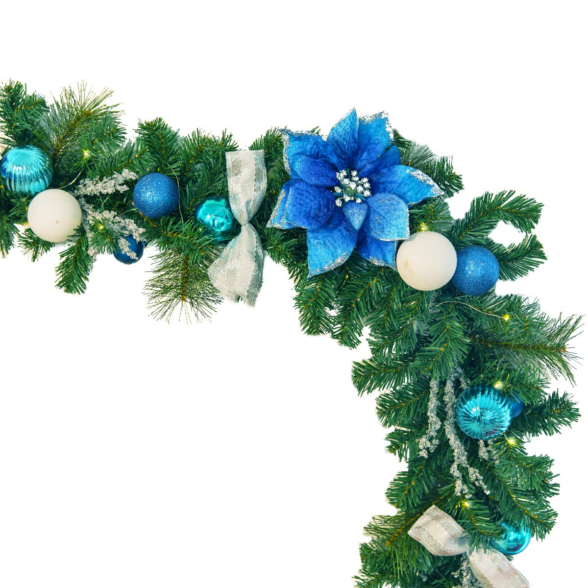 Barton 6 Christmas Garland w/Ornaments Pre-Lit White LED Home Fireplace Battery Powered Decor Decoration Indoor Outdoor Winter 