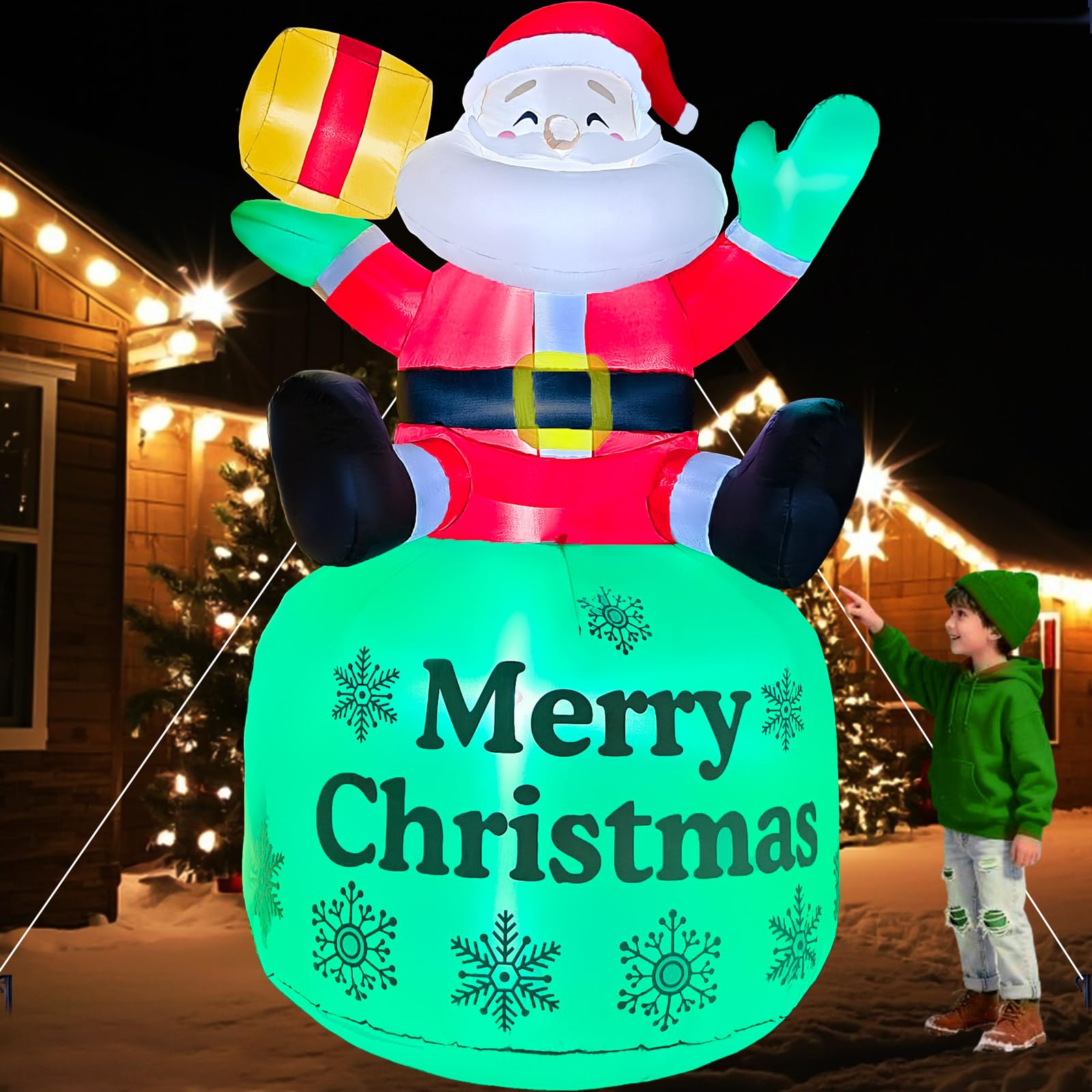 2025 Christmas Inflatable Santa 8FT Sitted Santa Claus with Gift Box Christmas Inflatables Outdoor Decorations Xmas Santa Blow U