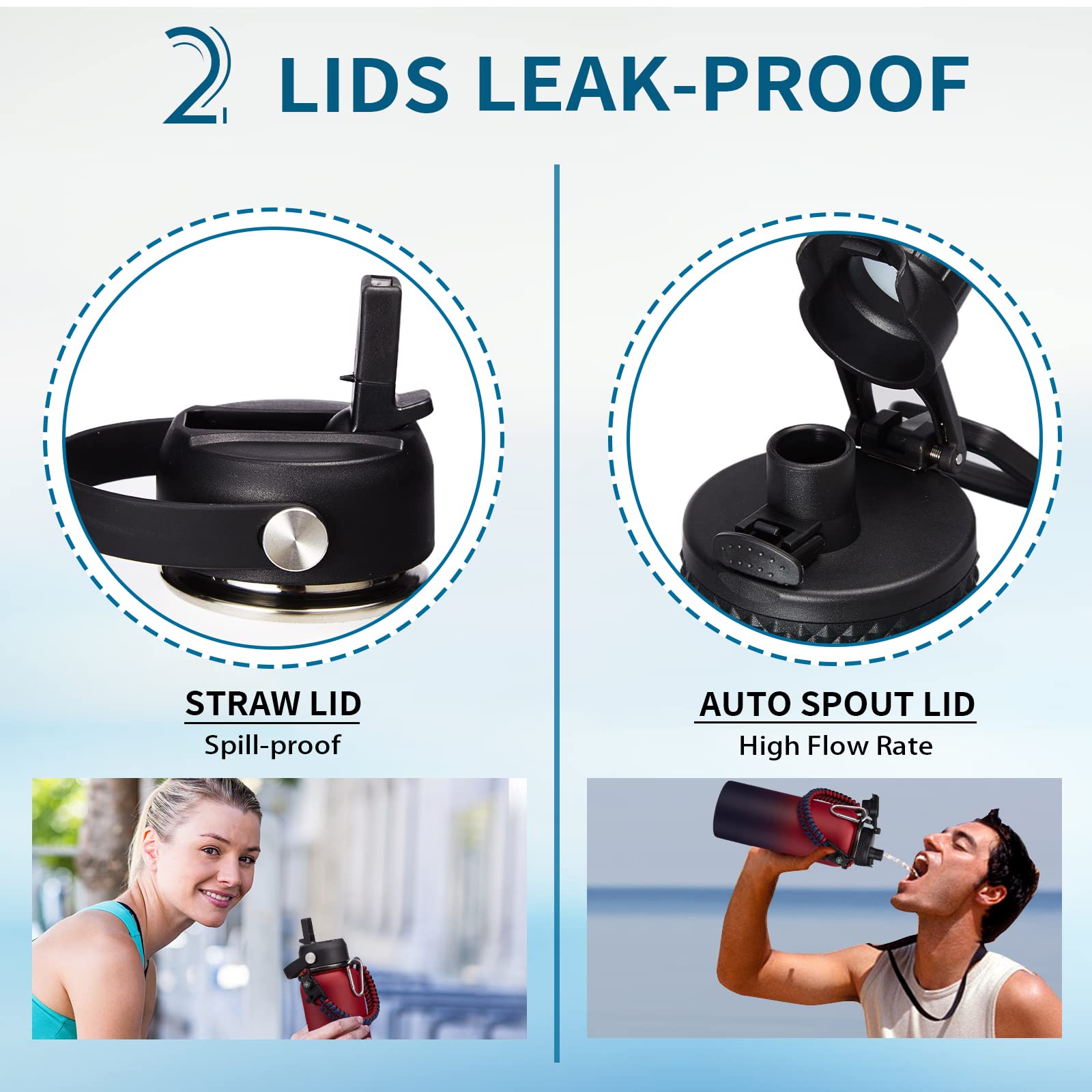 Insulated Water Bottle 32 oz - Straw & Chug Lid  Paracord Handle  Metal Water Bottles Holder with Strap  Water Bottle Boot  Double Wall Vacuum Flask Thermo Flask with Straw Keep Cold 48H Hot 24H