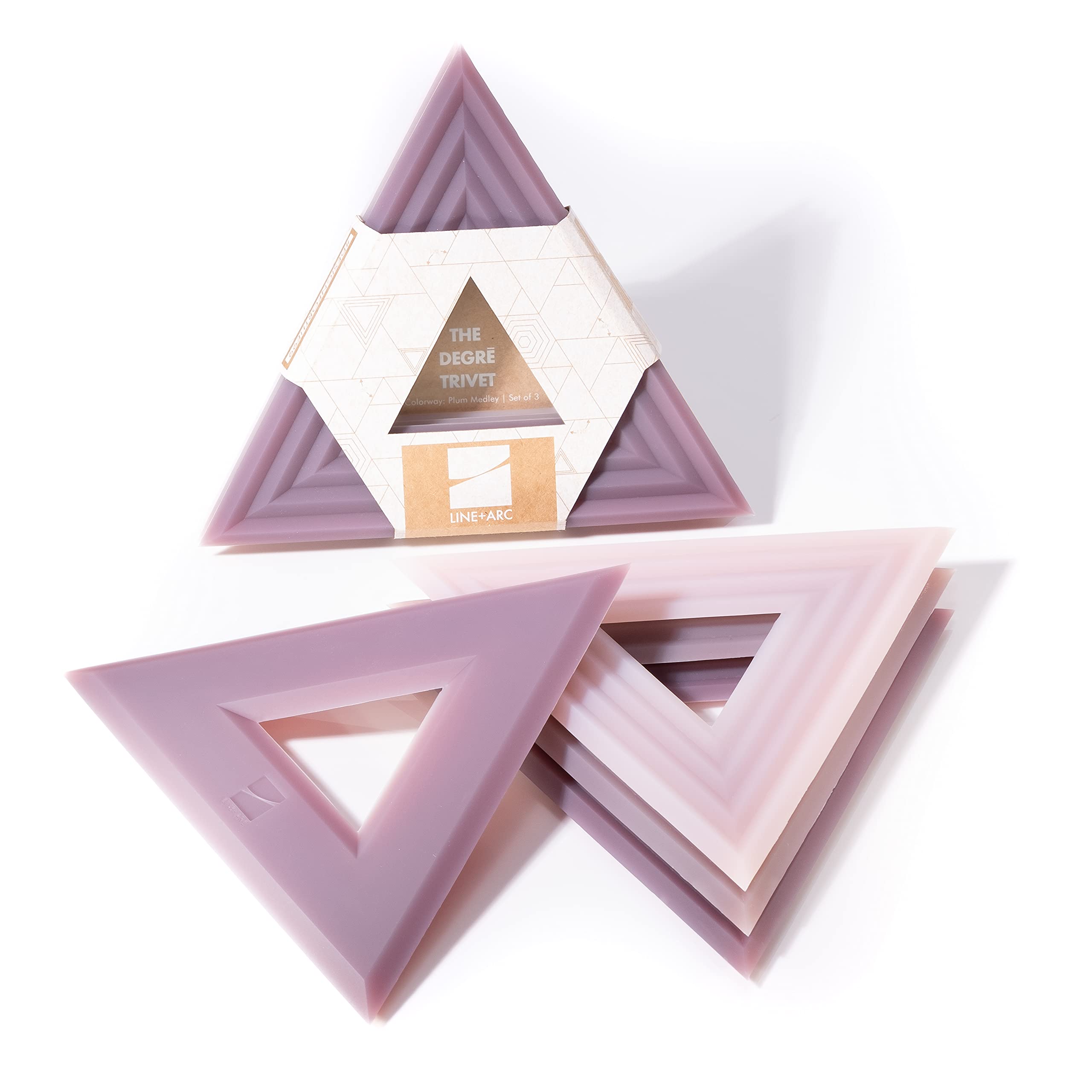 The Degre Trivet (Plum Medley, Set Of 3) By Line+Arc. Potholder, 10Mm Thick & Heat Resistant To 500F. 100% Food-Grade Silicone,