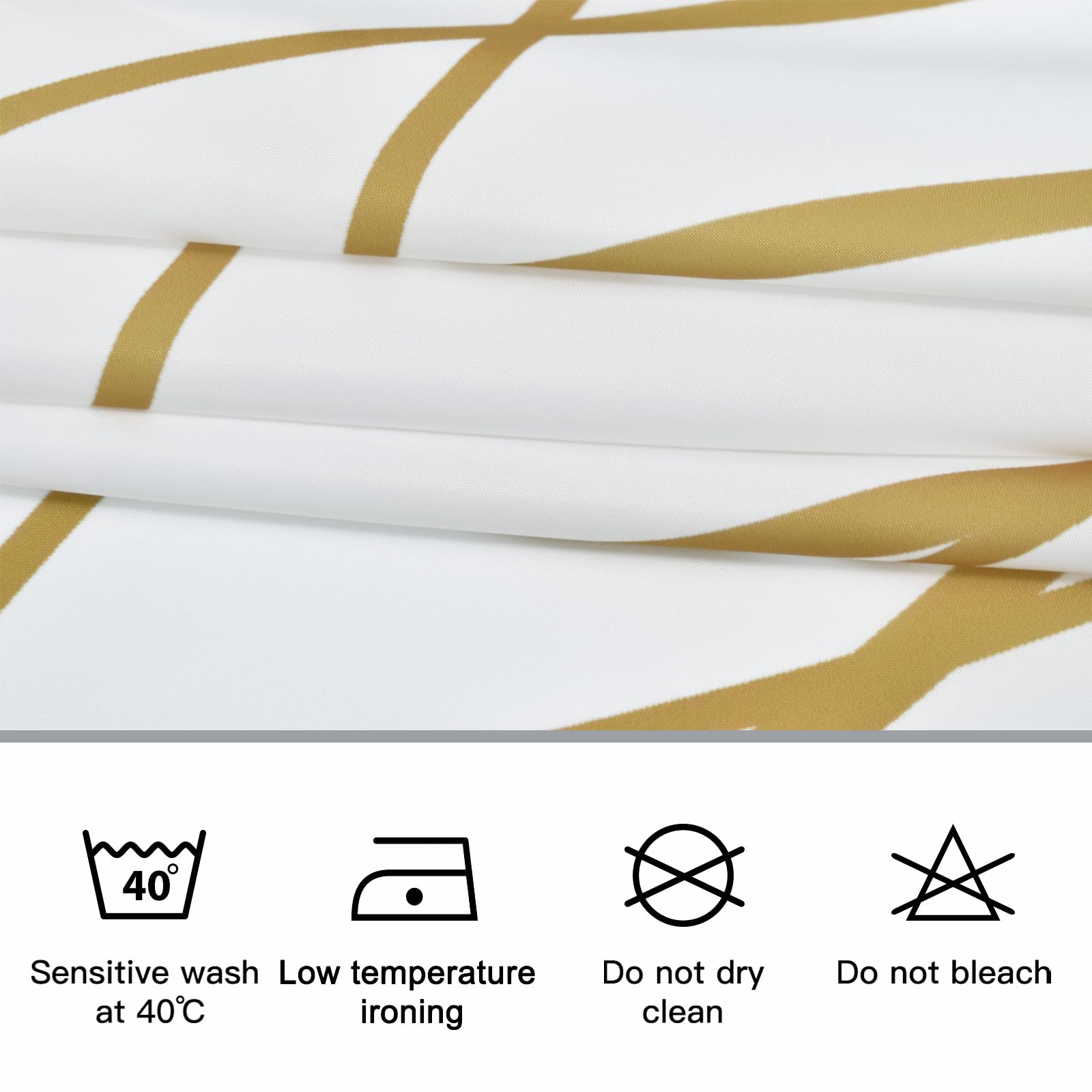 Punkray Gold Light Brown And White Striped Wavy Line Fabric Shower Curtain For Bathroom With Hooks, Extra Long Shower Curtain Se