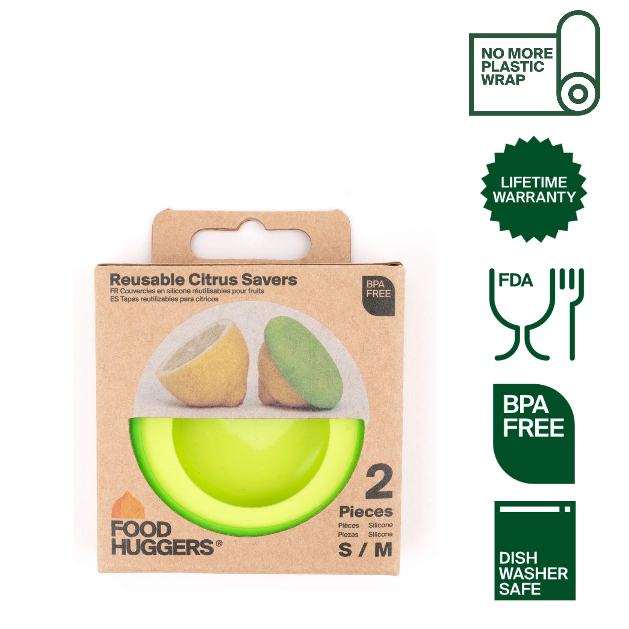 Food Huggers Set Of 2 Reusable Silicone Food Savers - Small Sizes - Patented Product - Green And Yellow