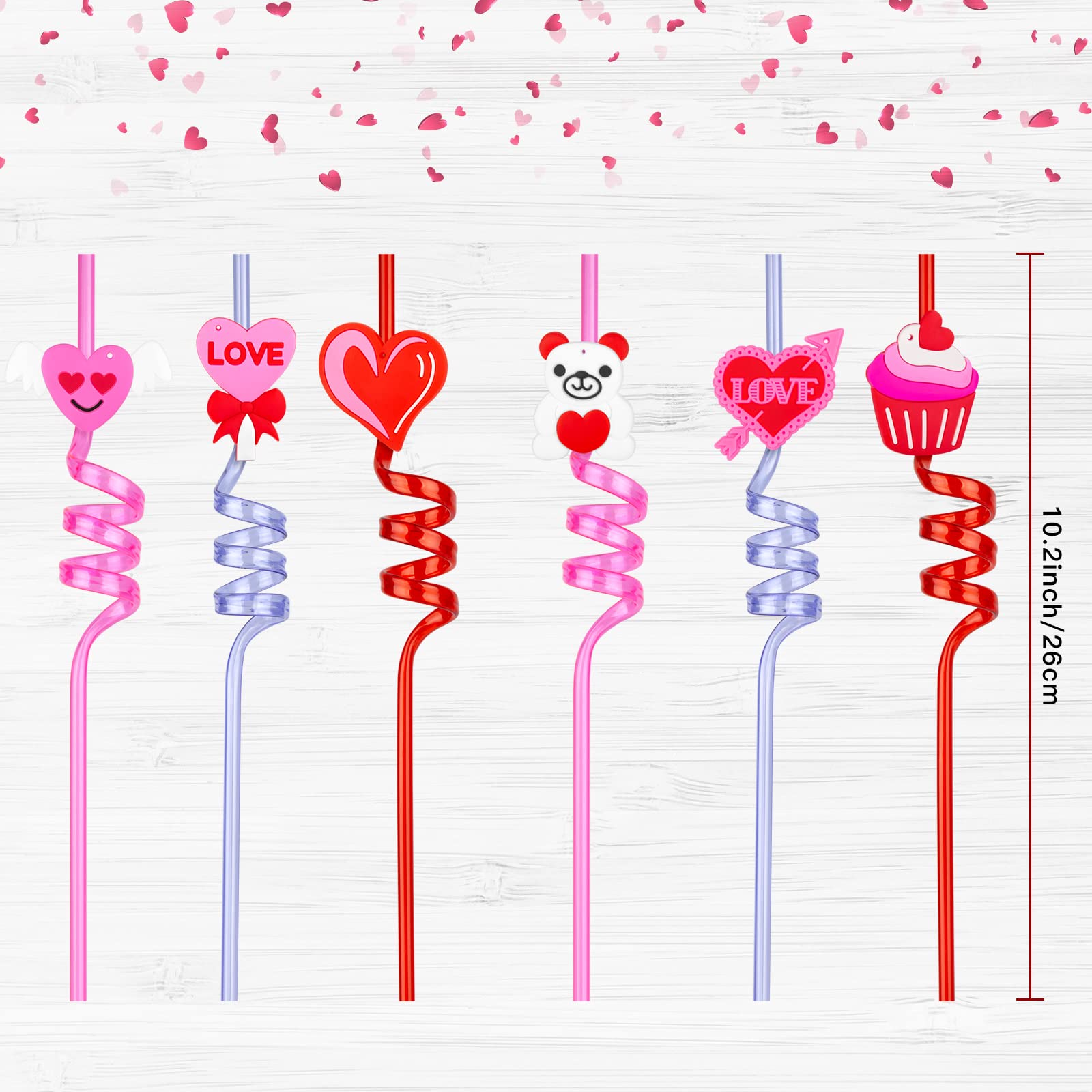 24 Pcs Valentines Drinking Straws Reusable Red Love Heart Straws Crazy Loop Straws Valentine School Party Decor Straws For Valen