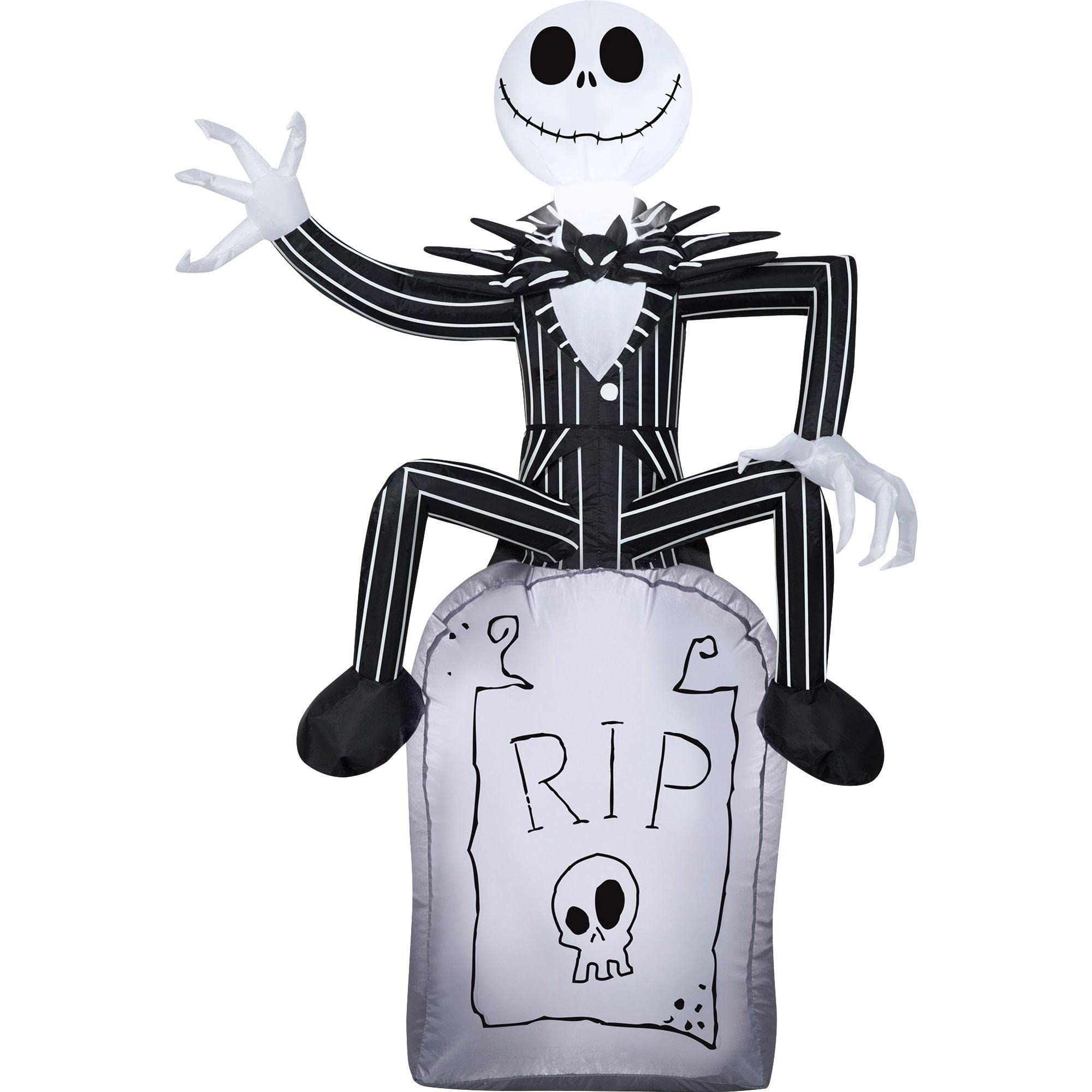 Gemmy Airblown Inflatable Jack Skellington on Tombstone Disney, 3.5 ft Tall, Multicolored