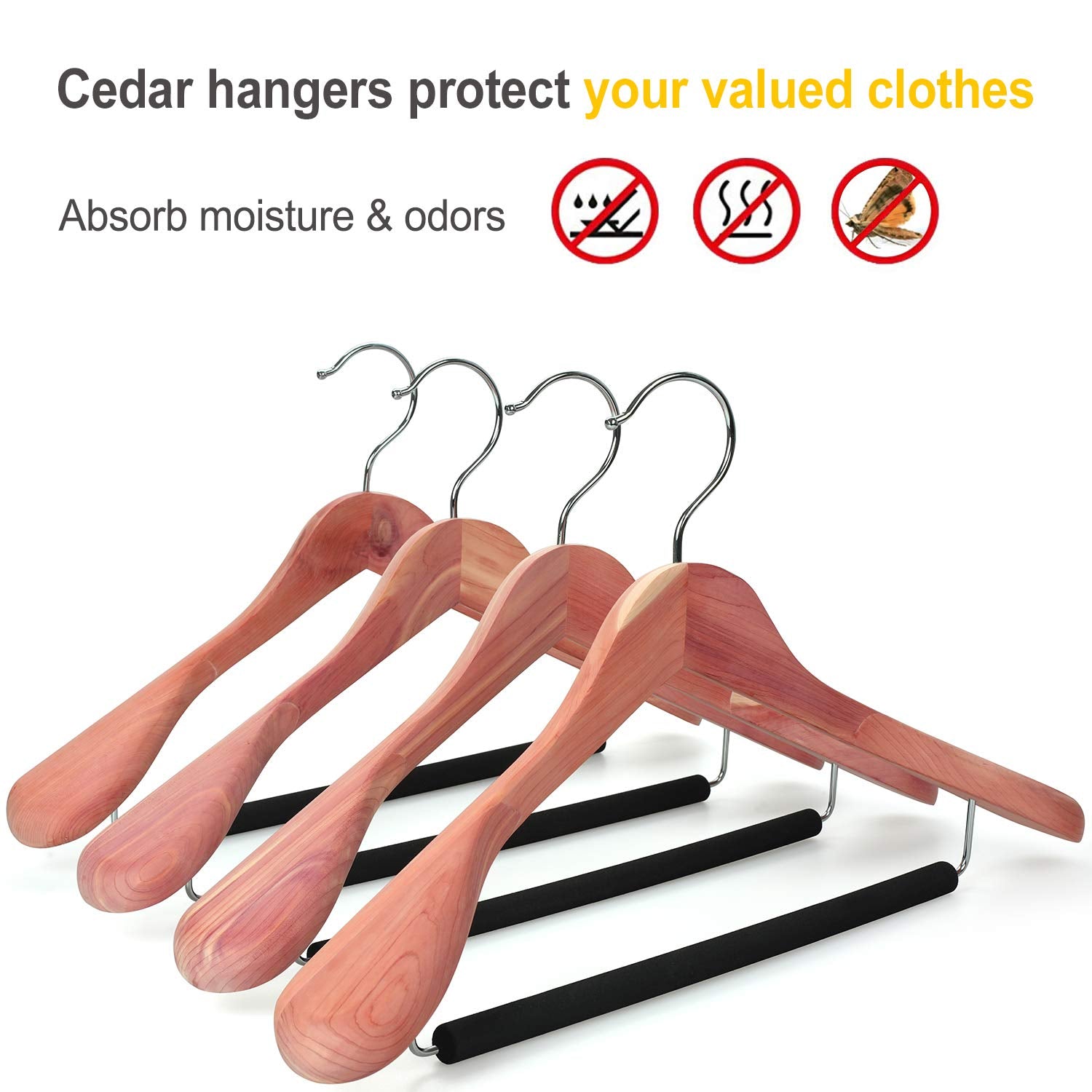 Topia Hanger Unfinished American Red Cedar Wood Coat Suit Hangers, Luxury Wooden Jacket Clothes Hangers, Wide Shoulder With Blac
