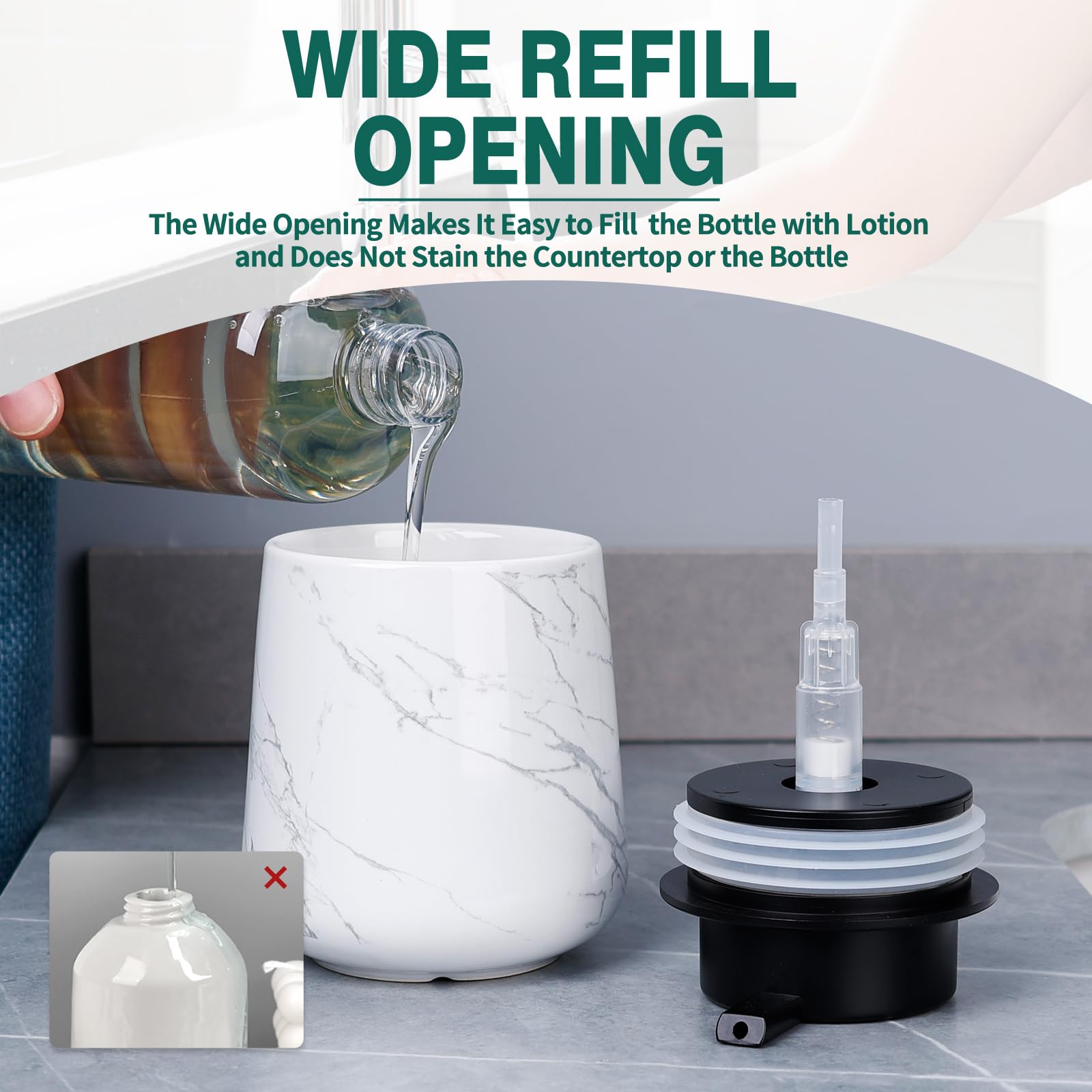 Bosilunlife Hand Soap Dispenser - Marble Lotion Dispenser 12Oz Ceramic Soap Dispenser Bathroom Refillable Liquid Hand Soap Dispe