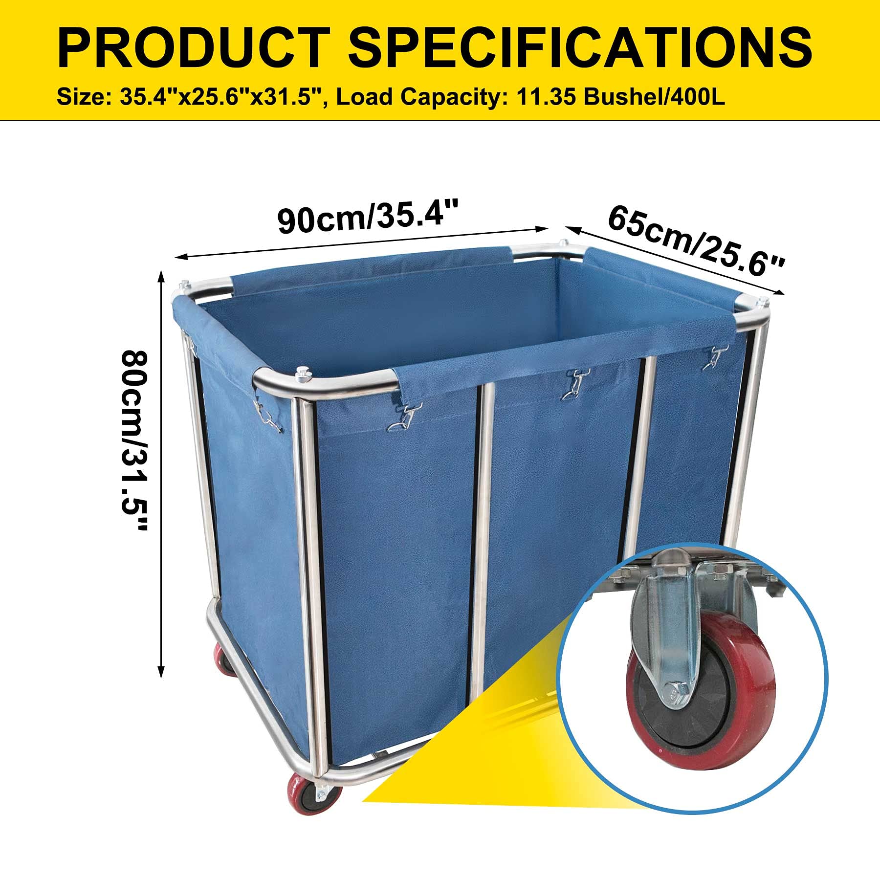 11.35 Bushel Industrial Rolling Laundry Cart,Laundry Basket Bulk Truck Commercial Household,Large Heavy Duty Laundry Hampers Wit