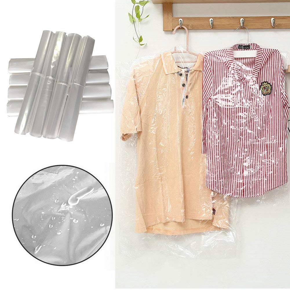 100 Pack Garment Bag Transparent Clothing Dust Cover Dustproof Hanging Clothes Suit Dress Jacket Cover For Dry Cleaner, Home Sto