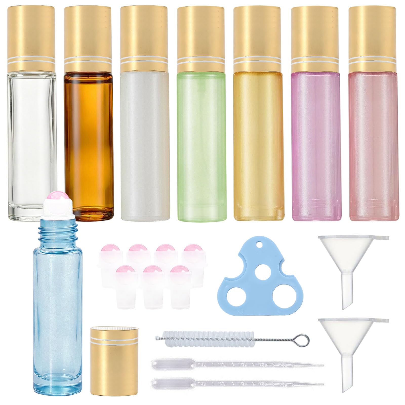 10ml Roll On Bottles with Rose Quartz Rollerball for Essential Oil8 Colors